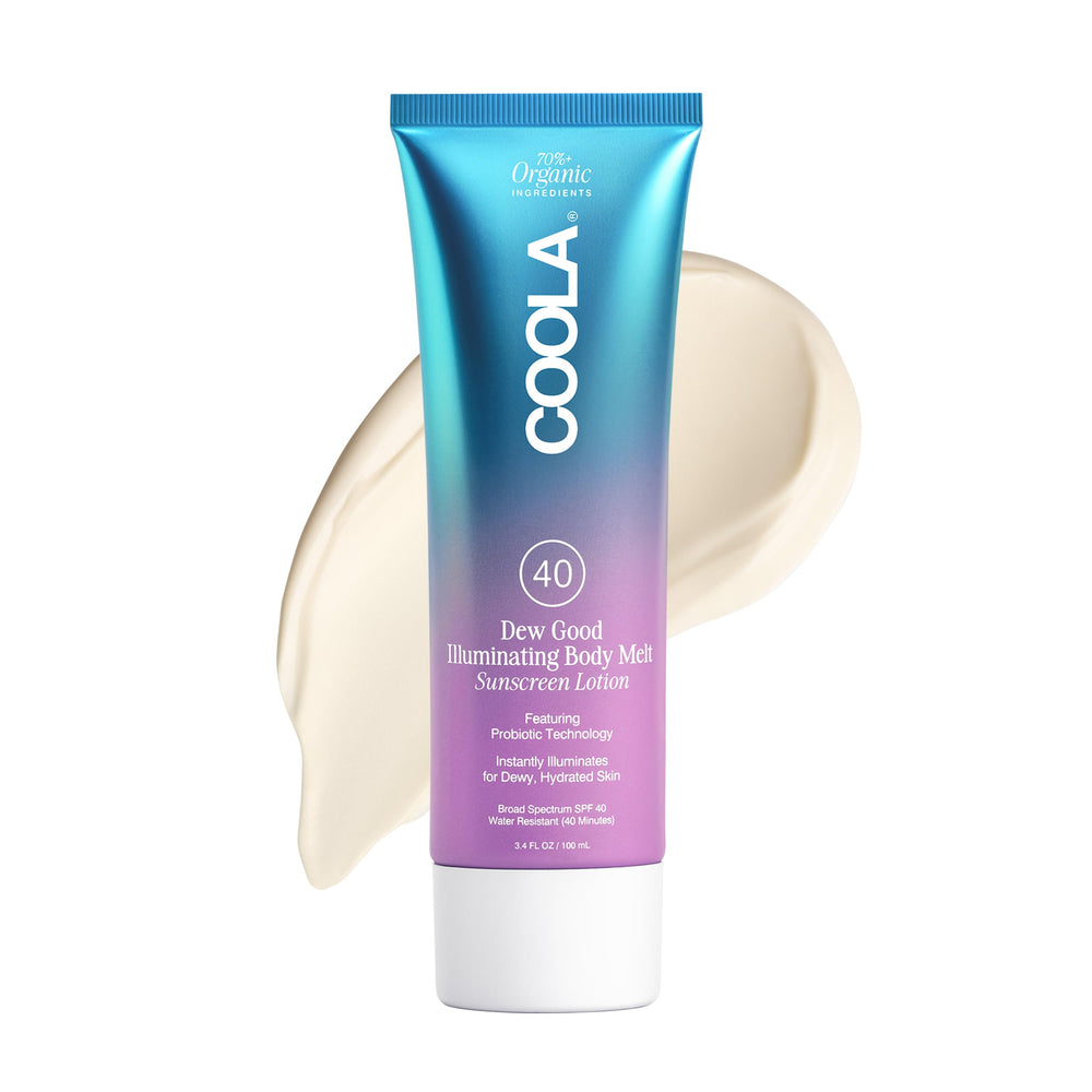 COOLA front bottle view showing SPF 40 and dewy finish benefit