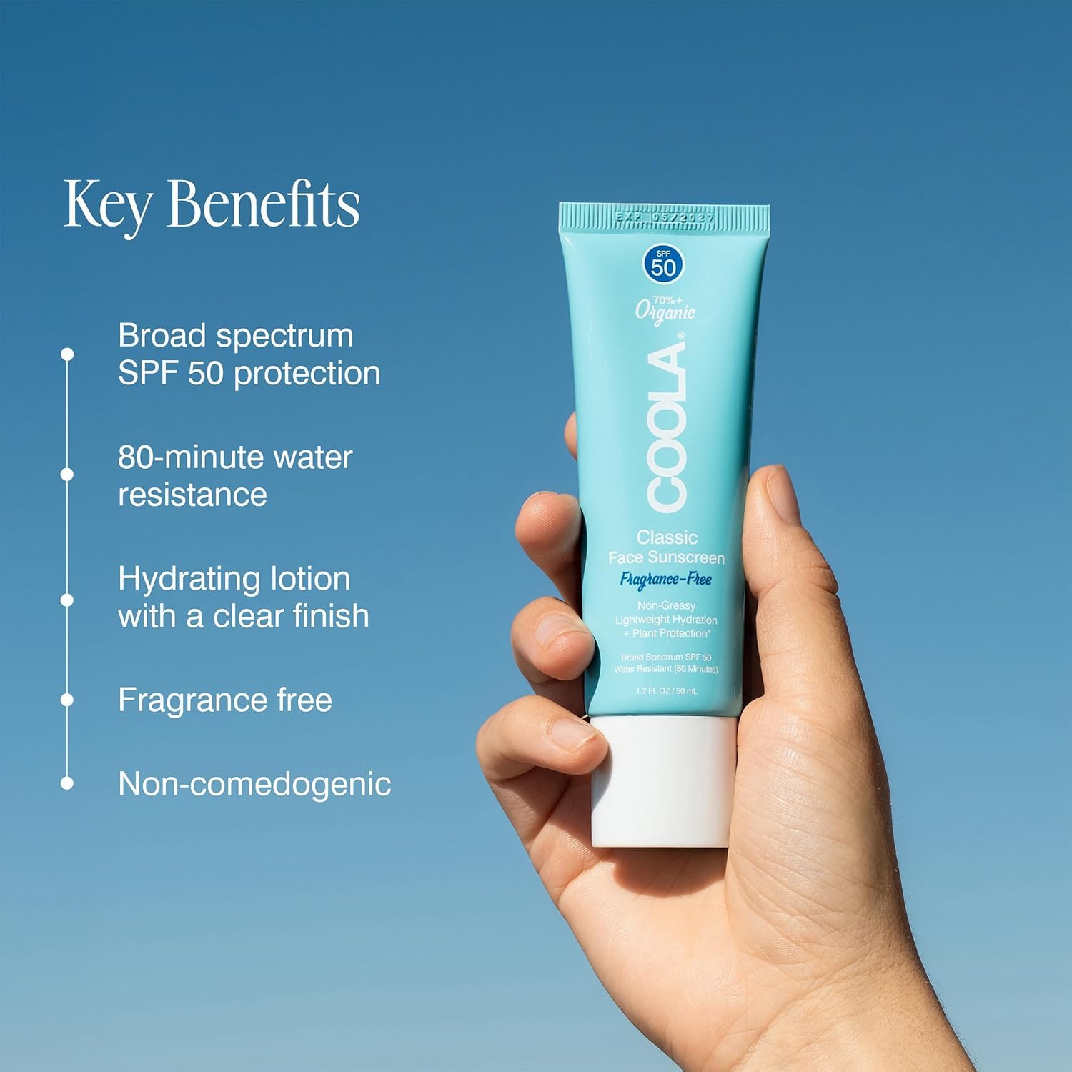 COOLA face sunscreen texture close-up showing lightweight moisturizing feel