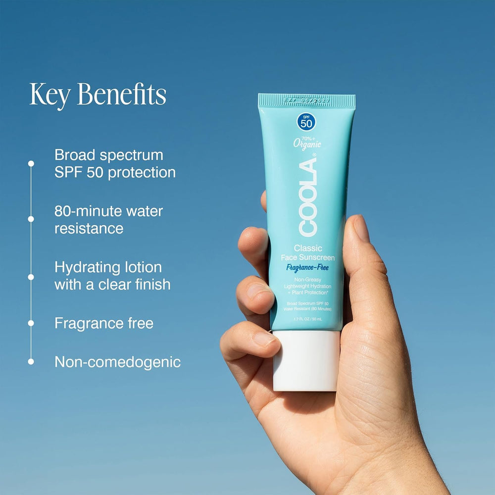 COOLA face sunscreen texture close-up showing lightweight moisturizing feel