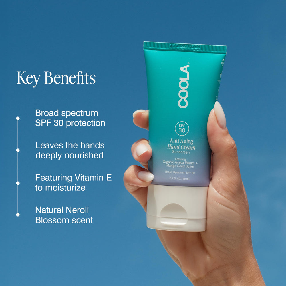 COOLA 2 fl oz tube beside credit card showing travel-friendly size