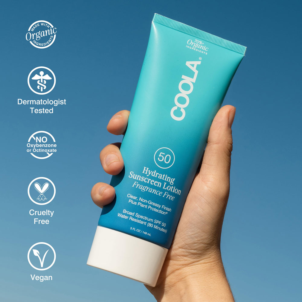 COOLA label details highlighting reef-compliant and fragrance-free benefit