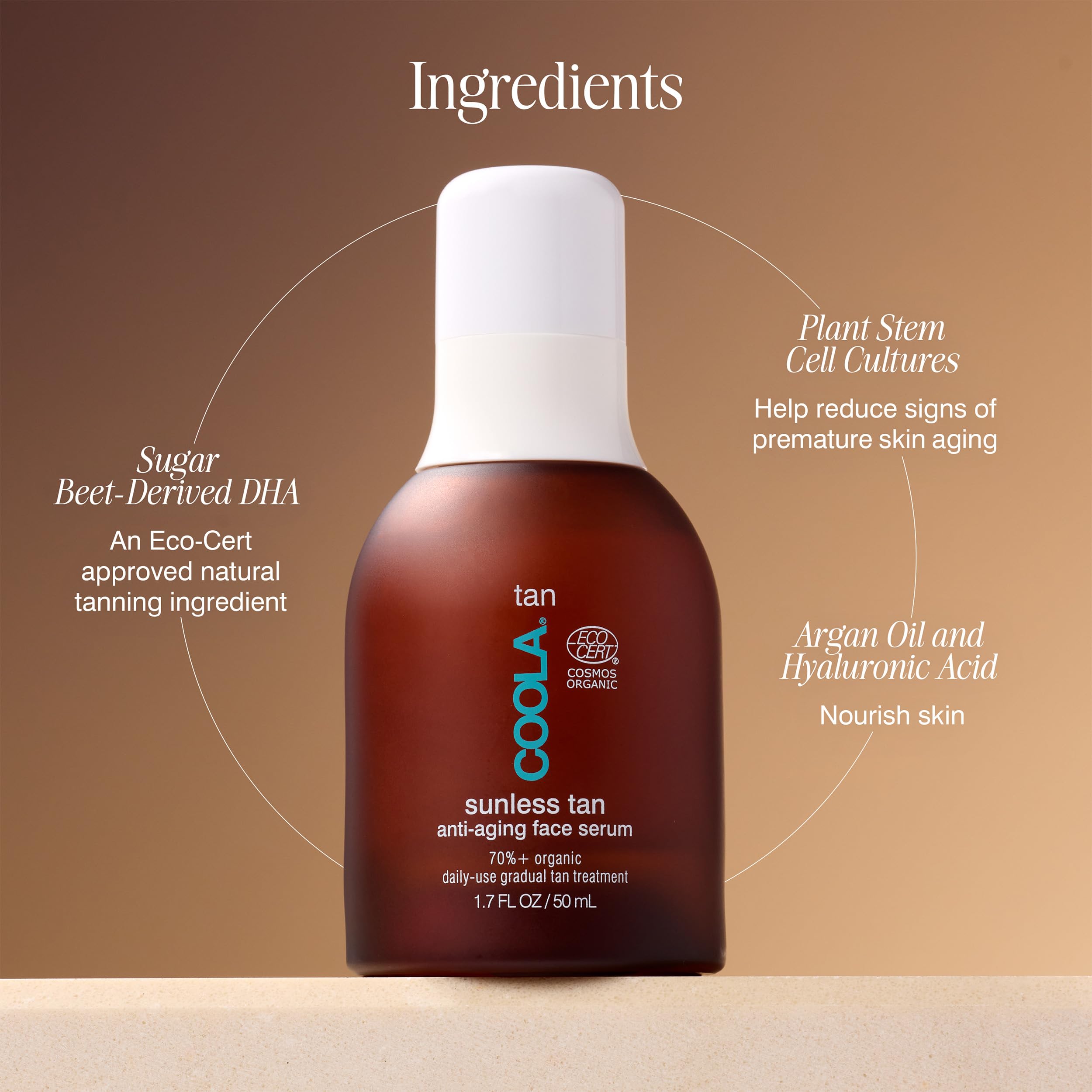 COOLA product on bathroom vanity in lifestyle setting, suggests everyday glow