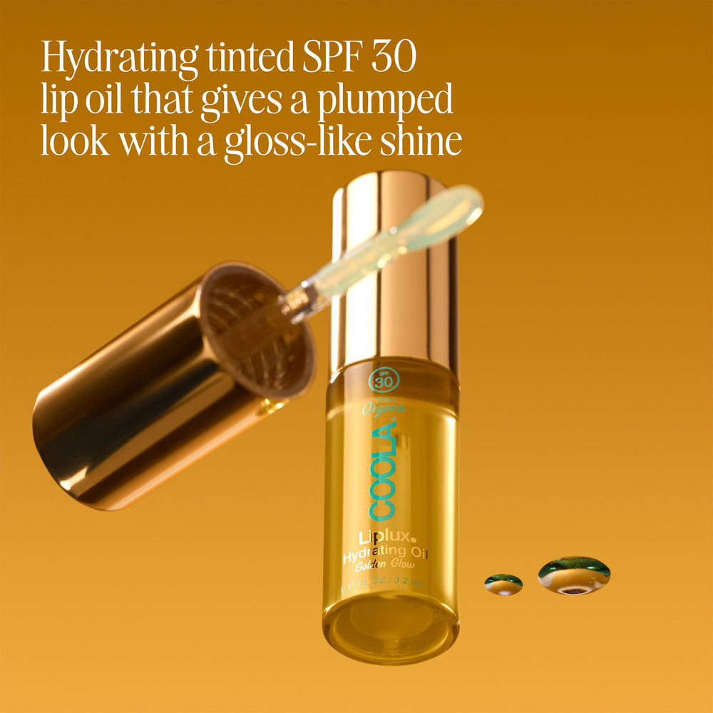 COOLA close-up texture of lip oil highlighting glossy hydration