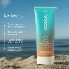 COOLA lotion texture on fingers highlighting lightweight hydration