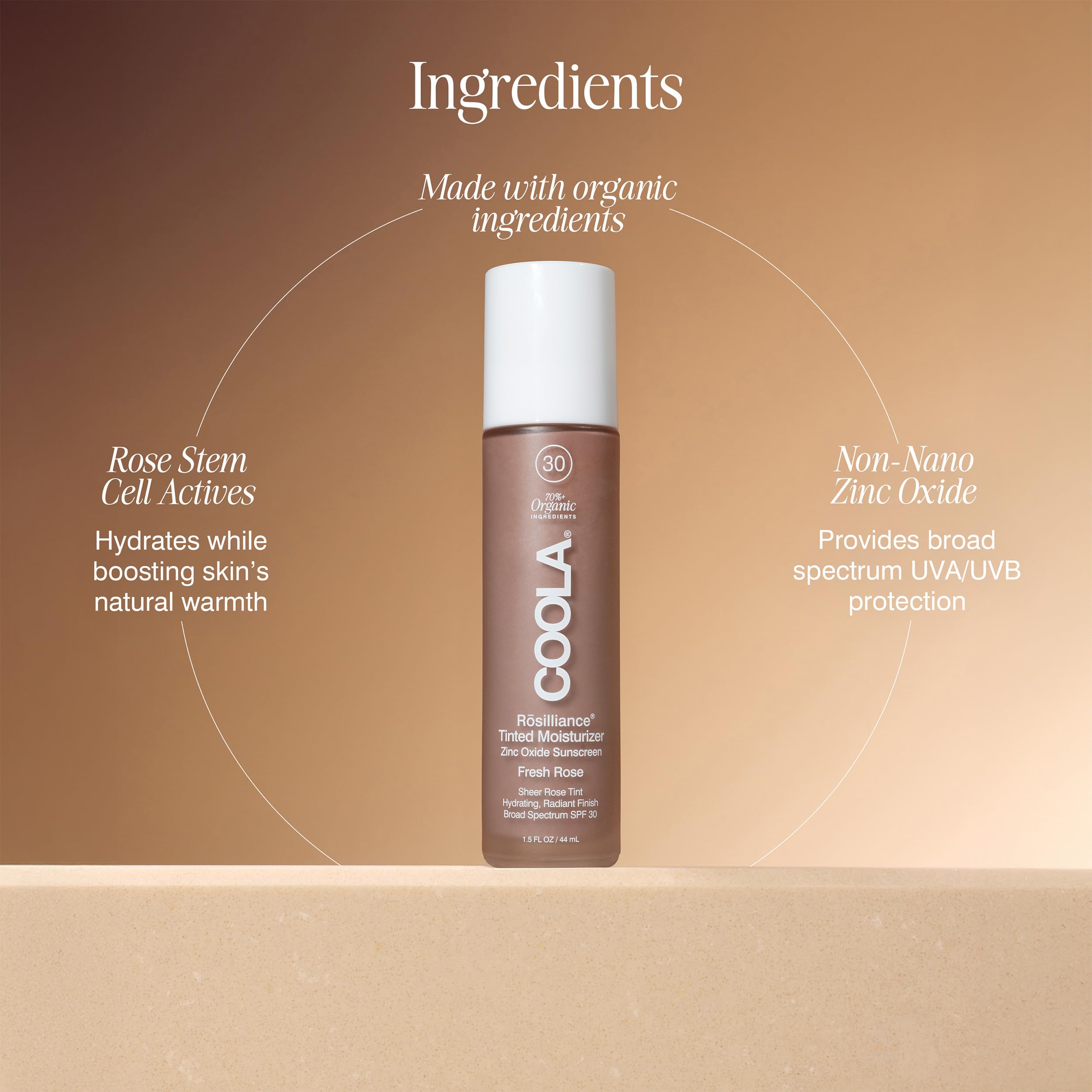 COOLA swatch on skin showing Fresh Rose tint and sheer coverage