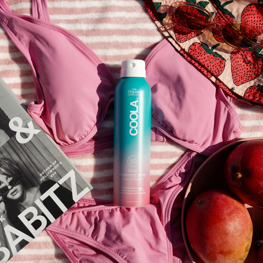 COOLA mist texture captured midair showcasing lightweight, non‑greasy feel