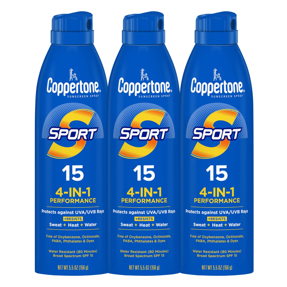 Coppertone SPORT front packaging showing SPF 15 protection and multipack benefit