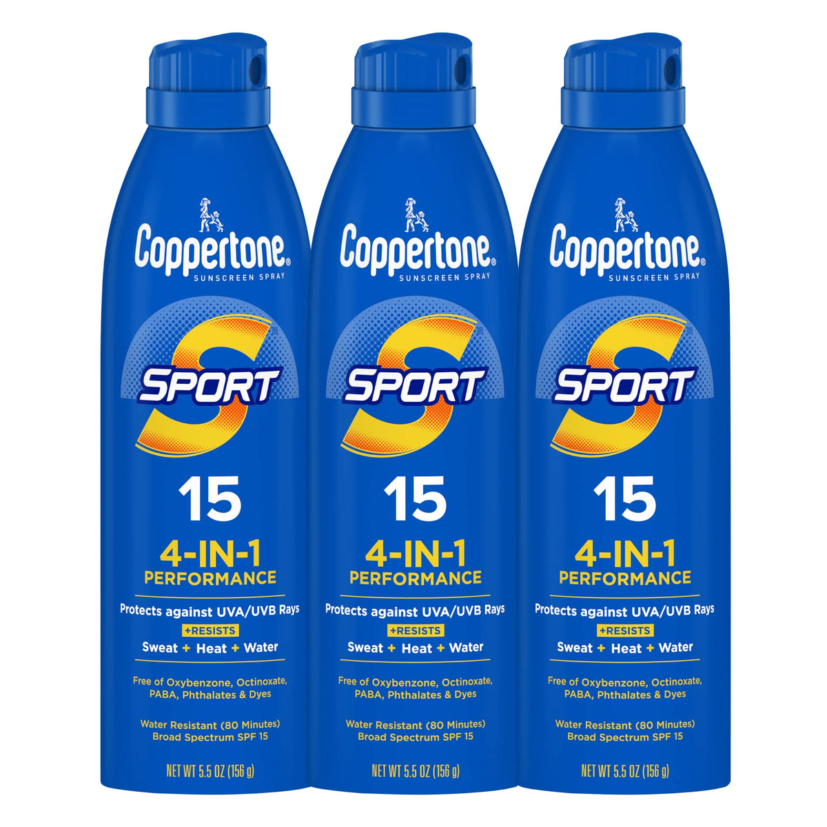 Coppertone SPORT front packaging showing SPF 15 protection and multipack benefit
