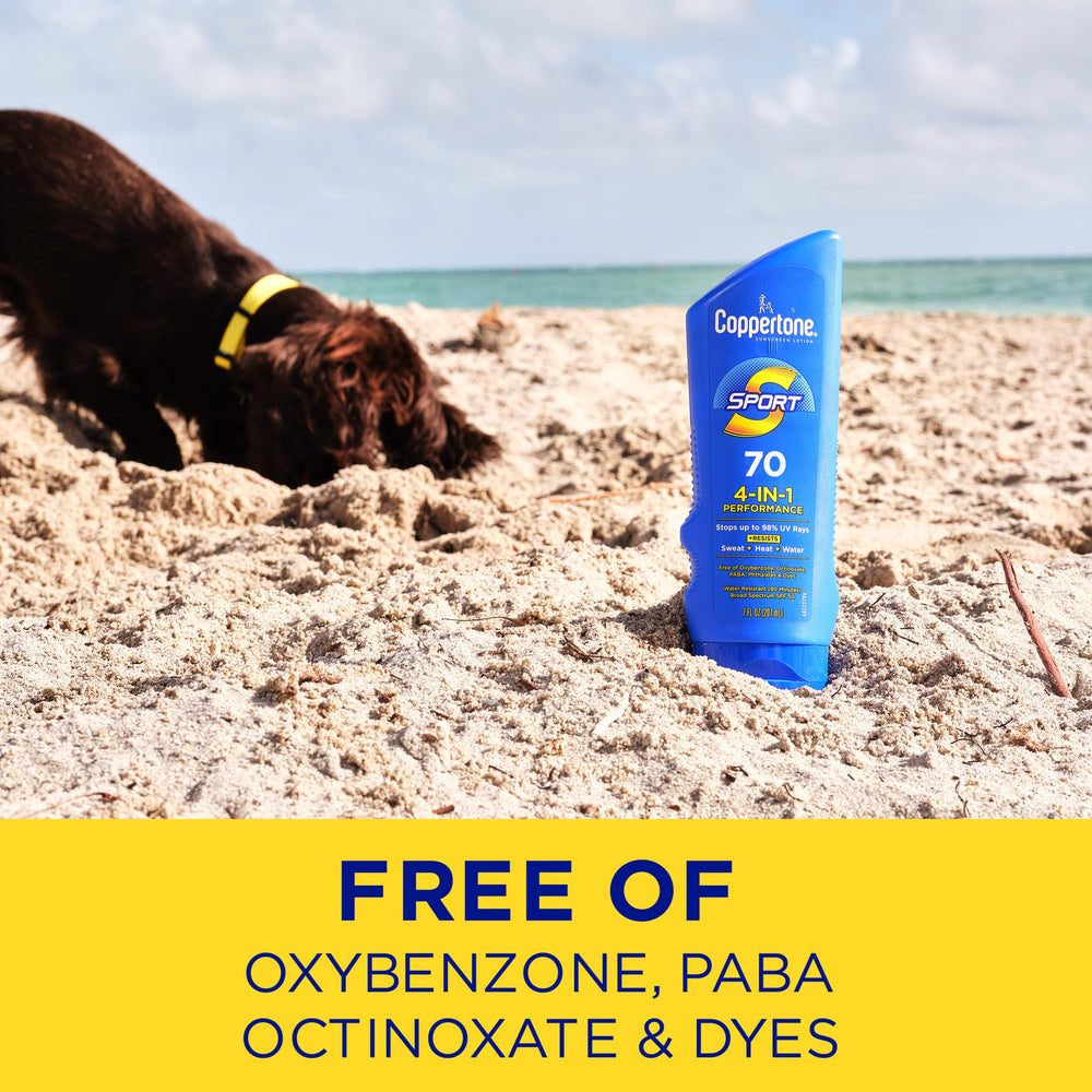 coppertone SPORT bottle on beach towel suggesting outdoor performance