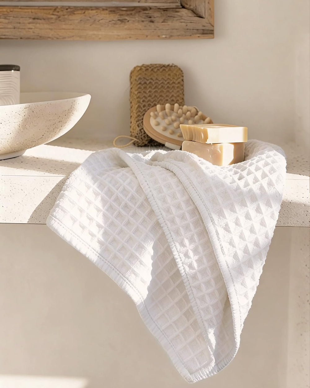 Coralogo facial towel with wooden spoons and soap net showing useful spa accessories