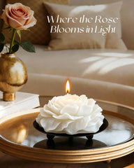 Coralogo flower-shaped candle in holder creating calming ambient light benefit