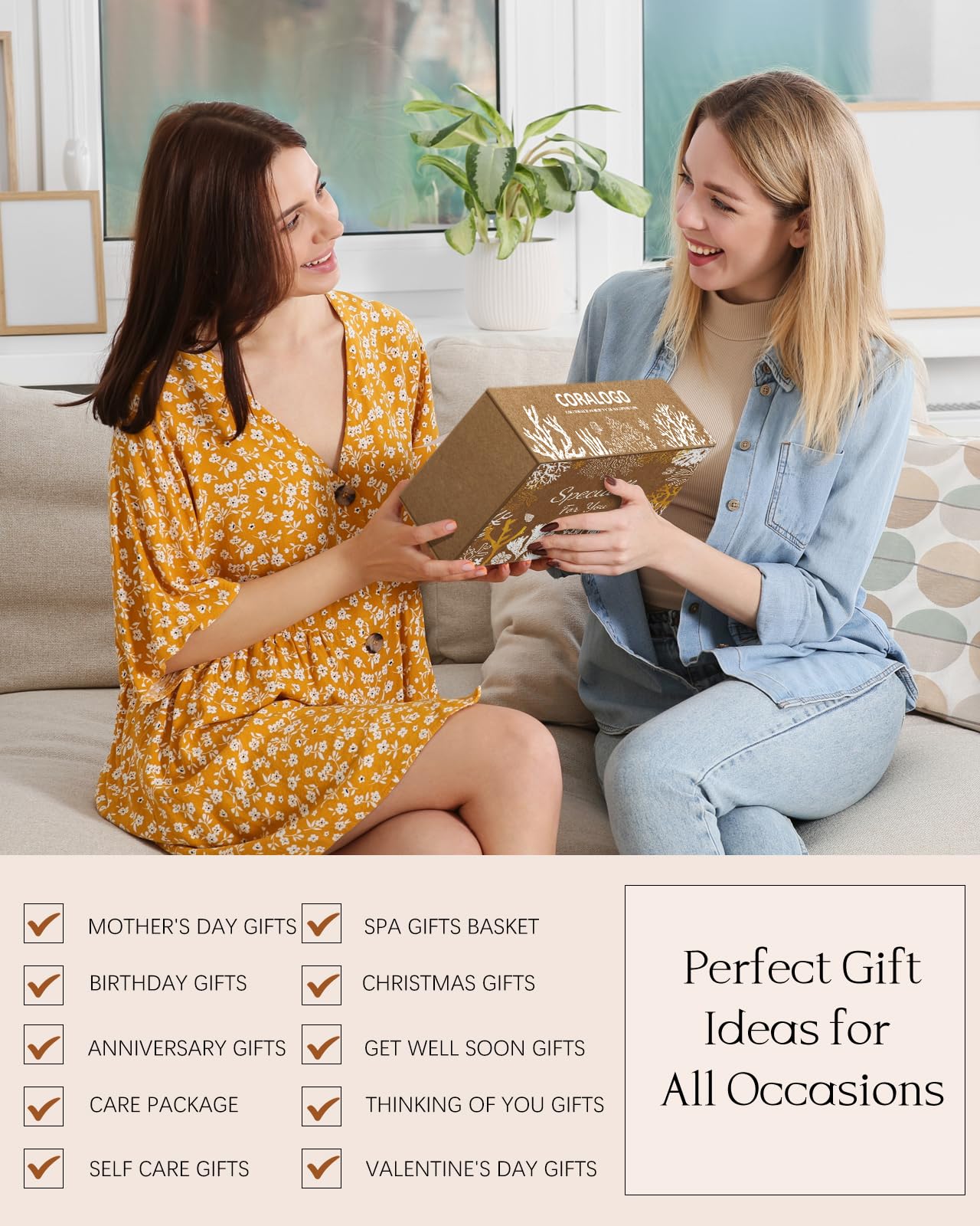 Coralogo packaging with blank gift card showing gift-ready arrangement for personalized occasions