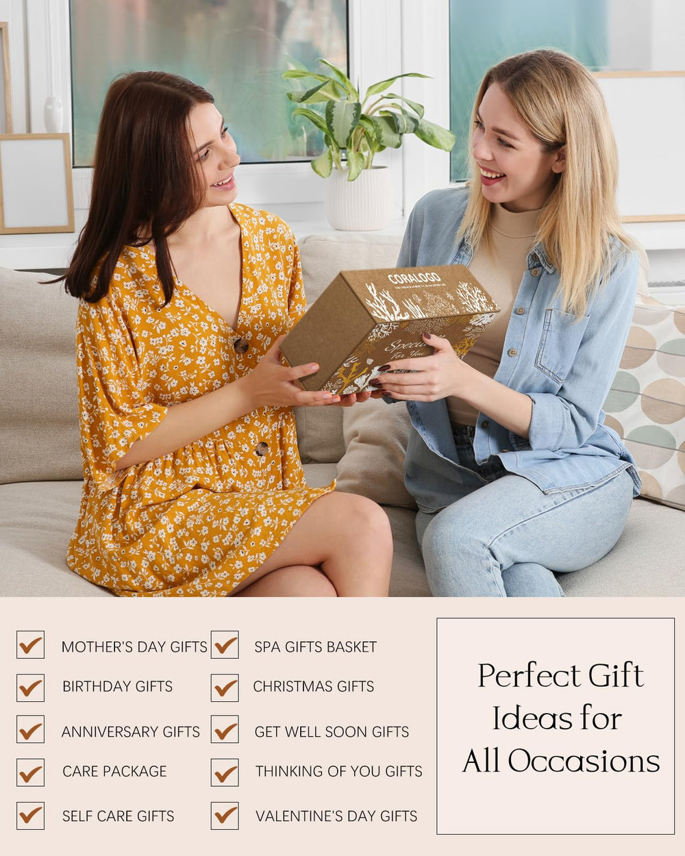 Coralogo packaging with blank gift card showing gift-ready arrangement for personalized occasions