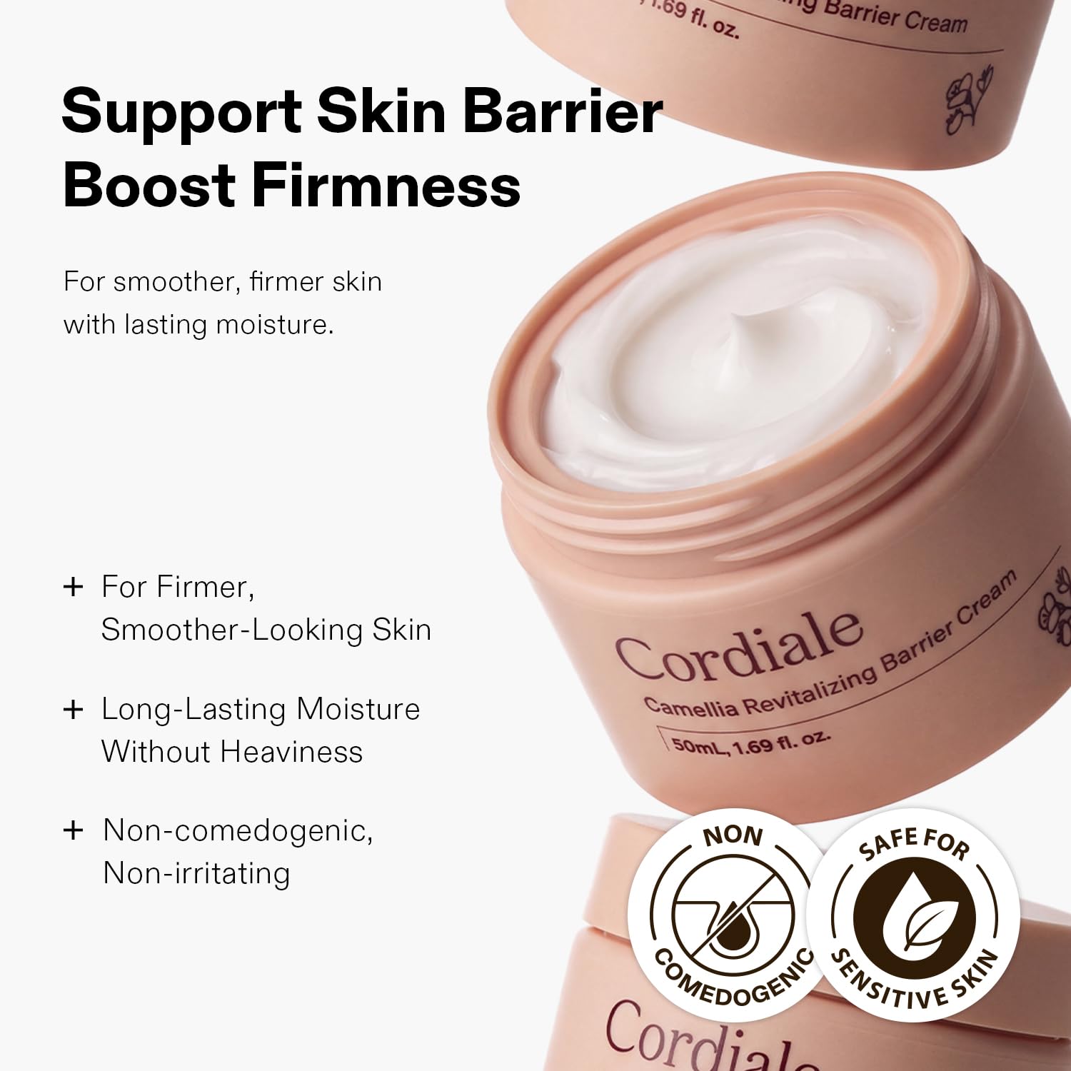 CORDIALE open jar texture on spoon showing fast‑absorbing cream benefit