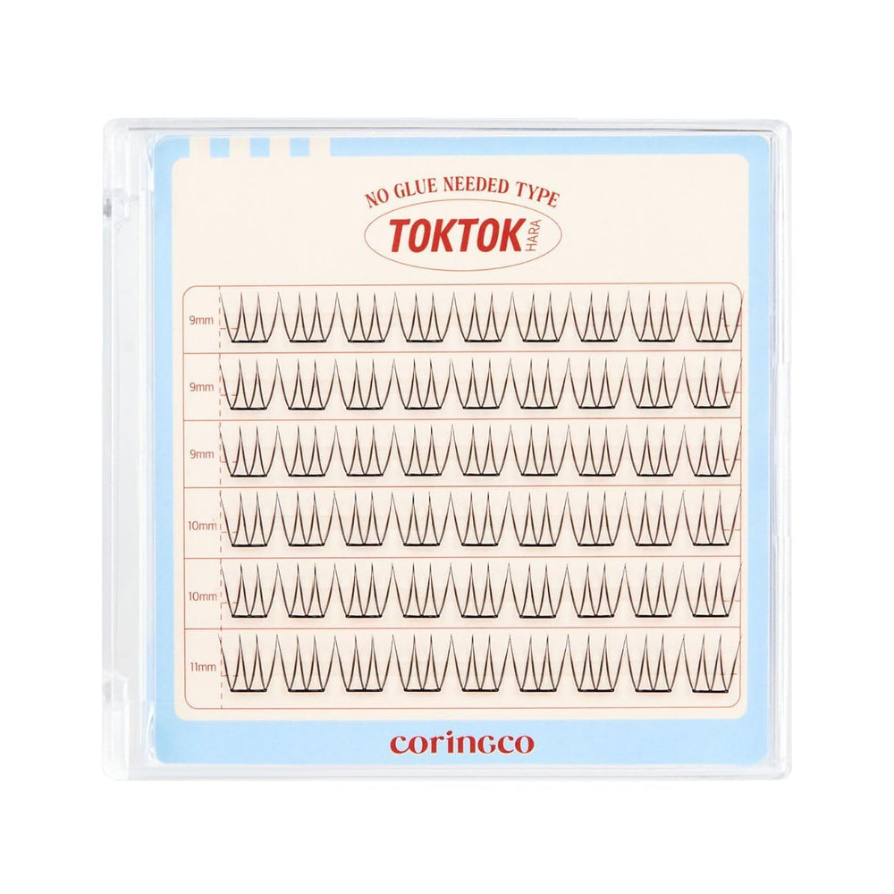 CORINGCO Toktok Hara Light close-up of pre-glued lash cluster showcasing fine fibers and natural blend