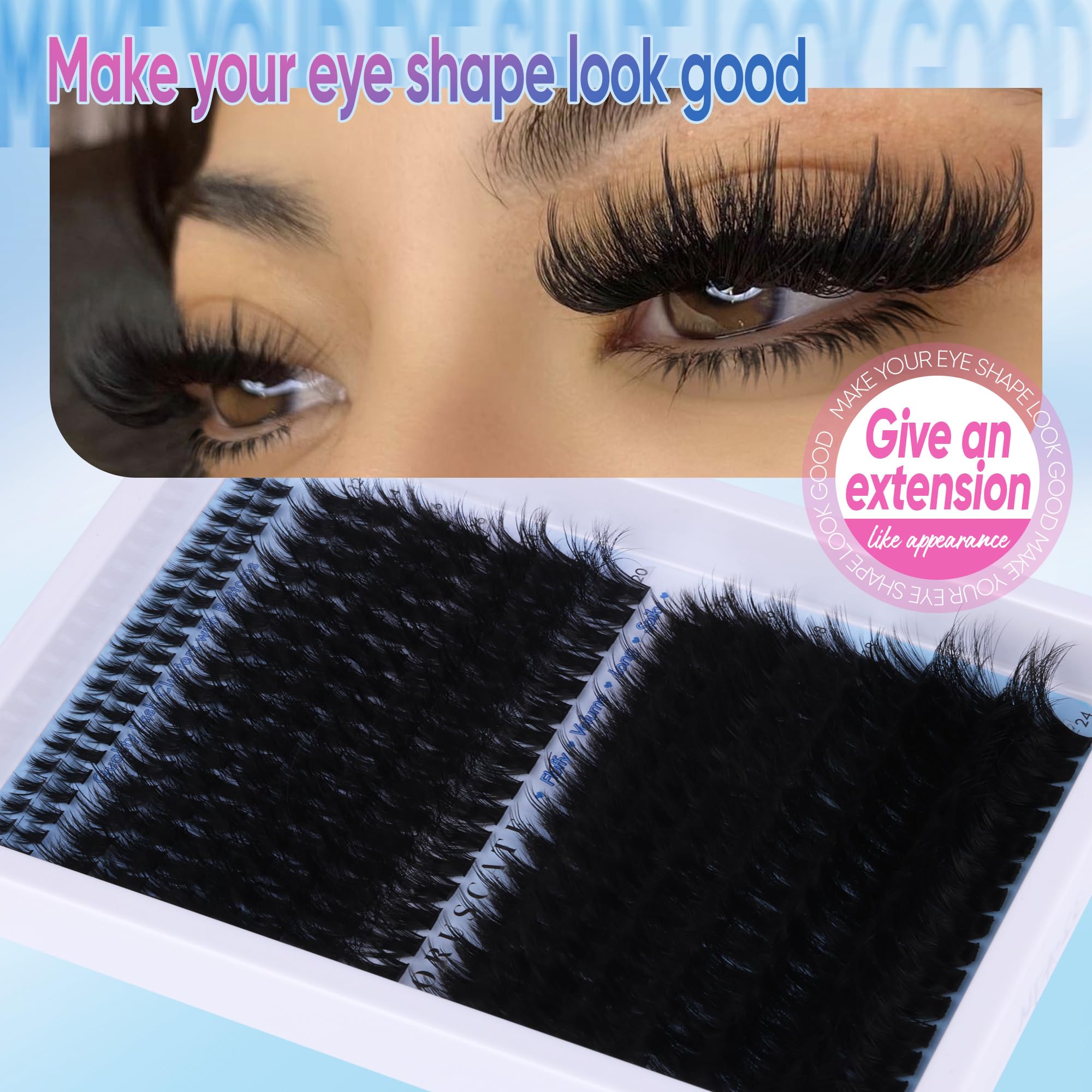 CORUSCATE bottom lash clusters detail showing short lengths for balanced lower lash definition
