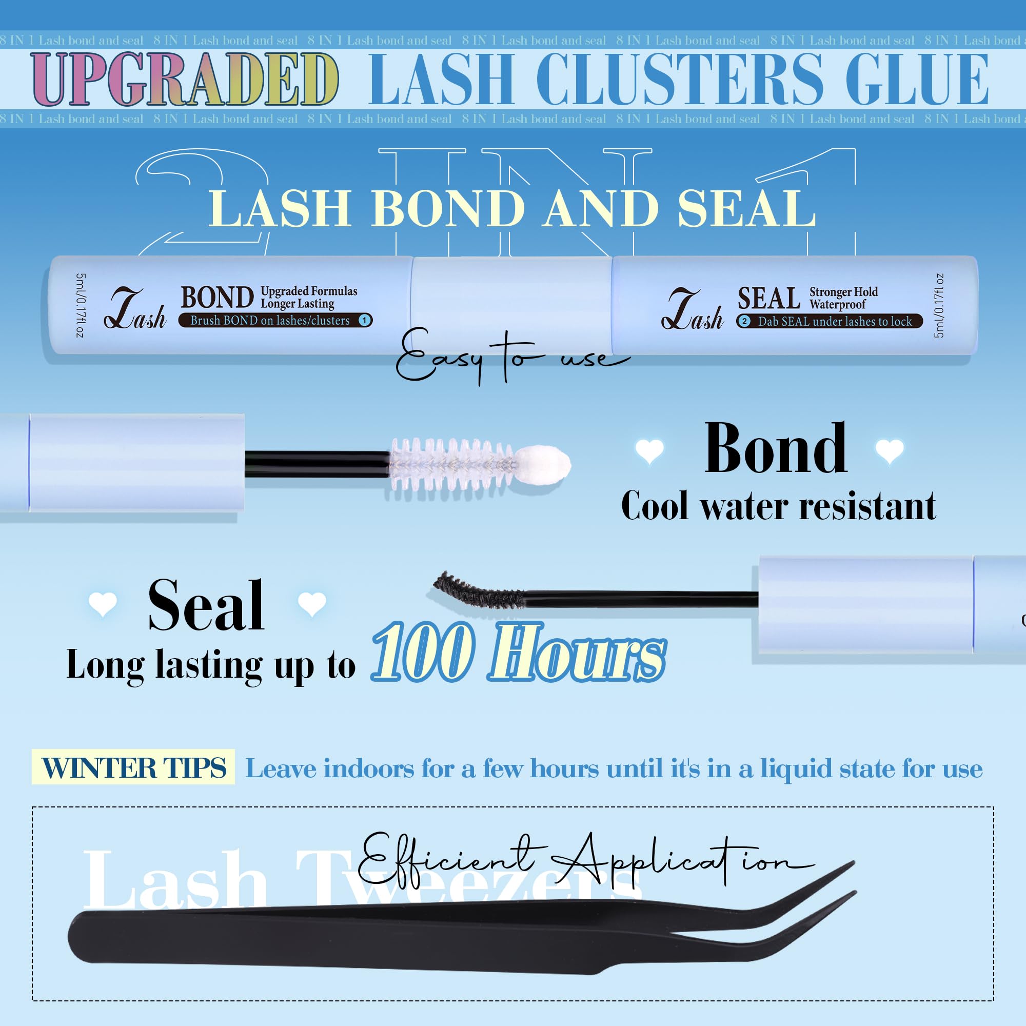 CORUSCATE lash seal and bond bottle showing adhesive components to secure clusters