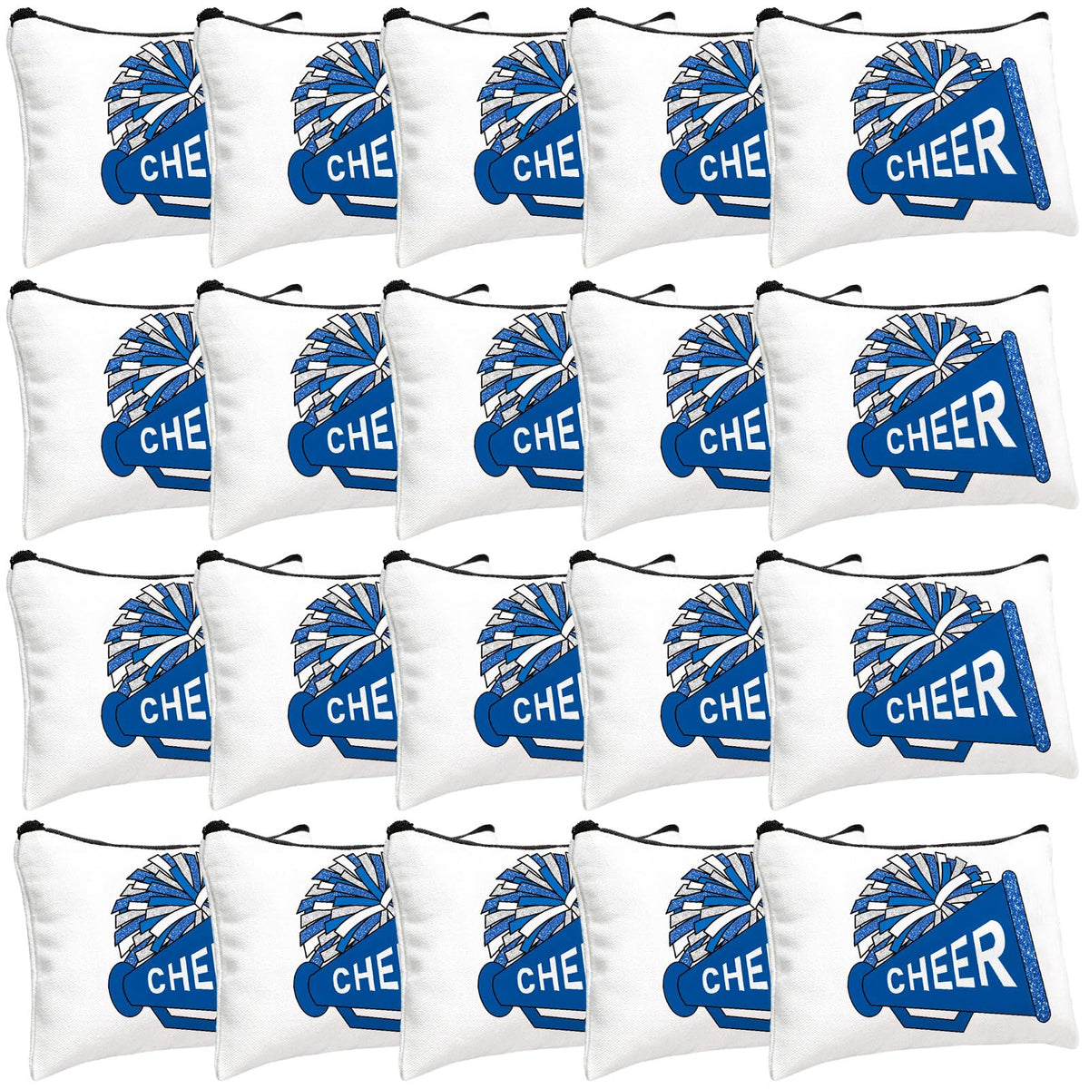Cosblank front view of blue pack showing 20 matching bags, convenient bulk gifting