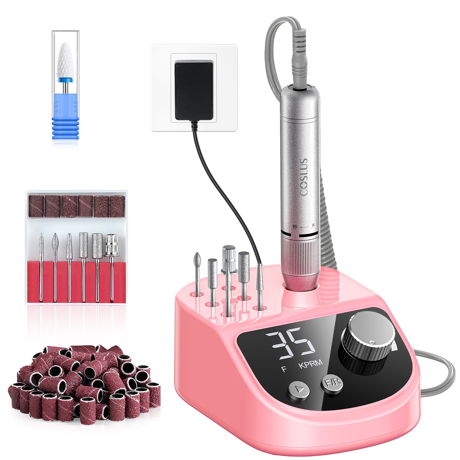 COSLUS E50 front control base showing controls and tidy bit storage for efficient workflow