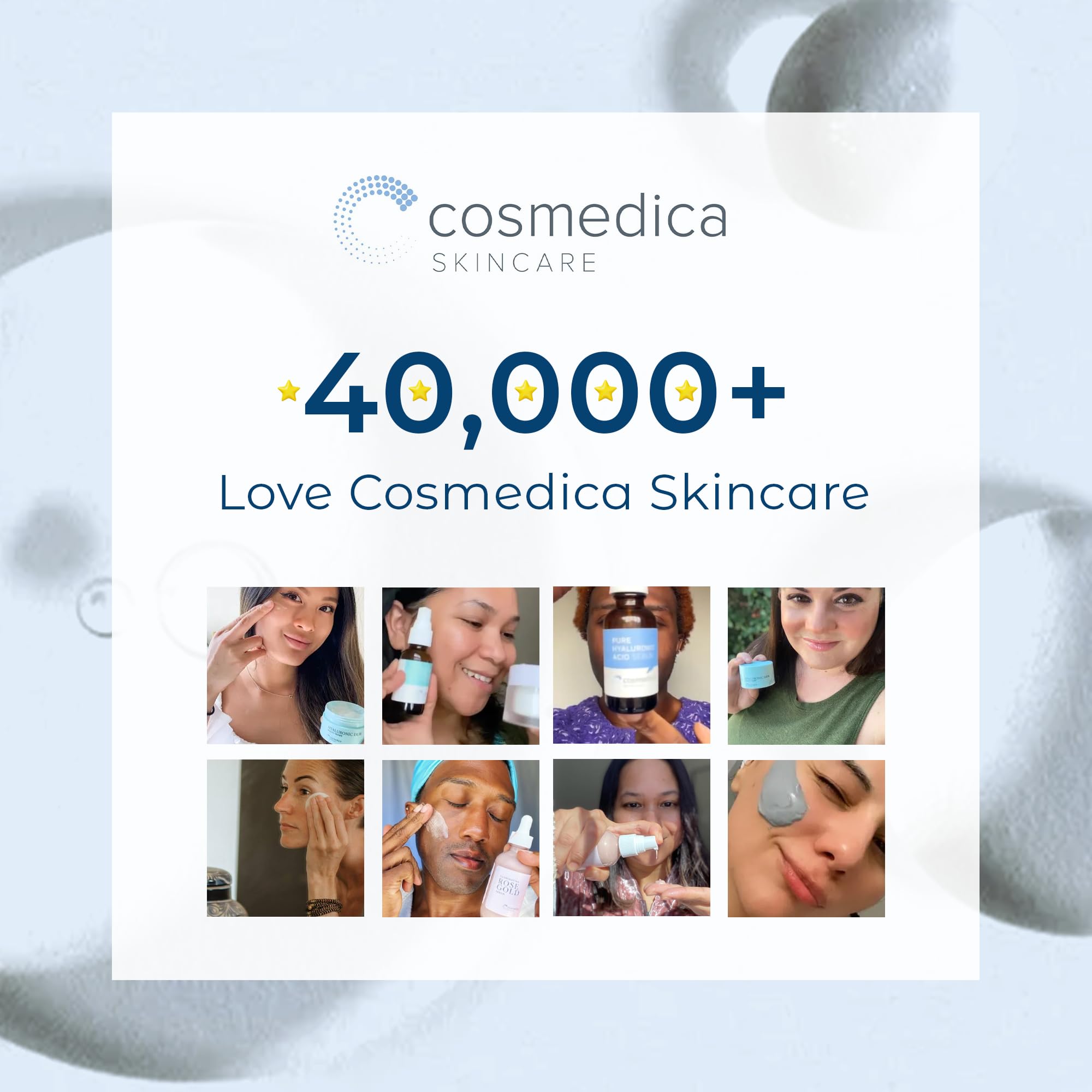 Cosmedica bottle on bathroom counter lifestyle shot showing daily use benefit