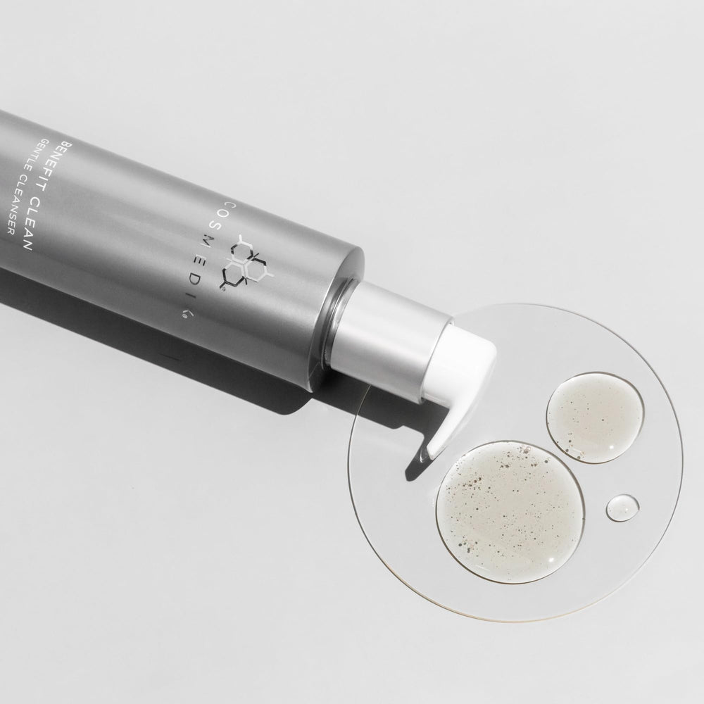 COSMEDIX bottle on bath shelf showing everyday ritual and convenience