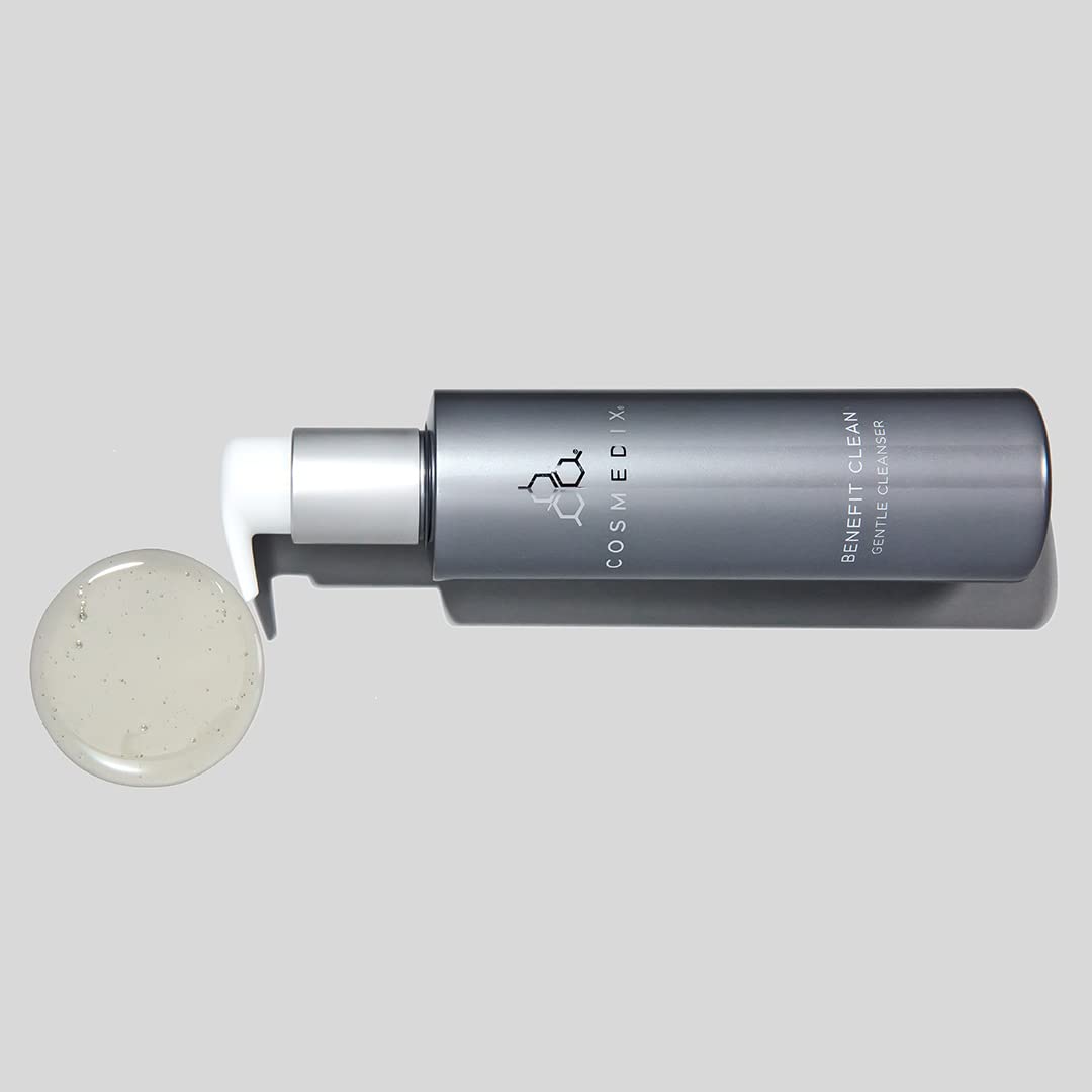 COSMEDIX size comparison with hand showing travel-friendly volume