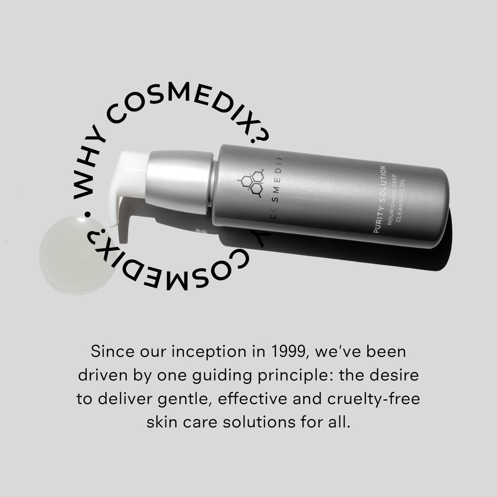 COSMEDIX cleansing oil in hand demonstrating gentle application