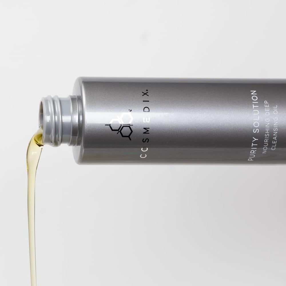 COSMEDIX bottle next to everyday items showing true product scale