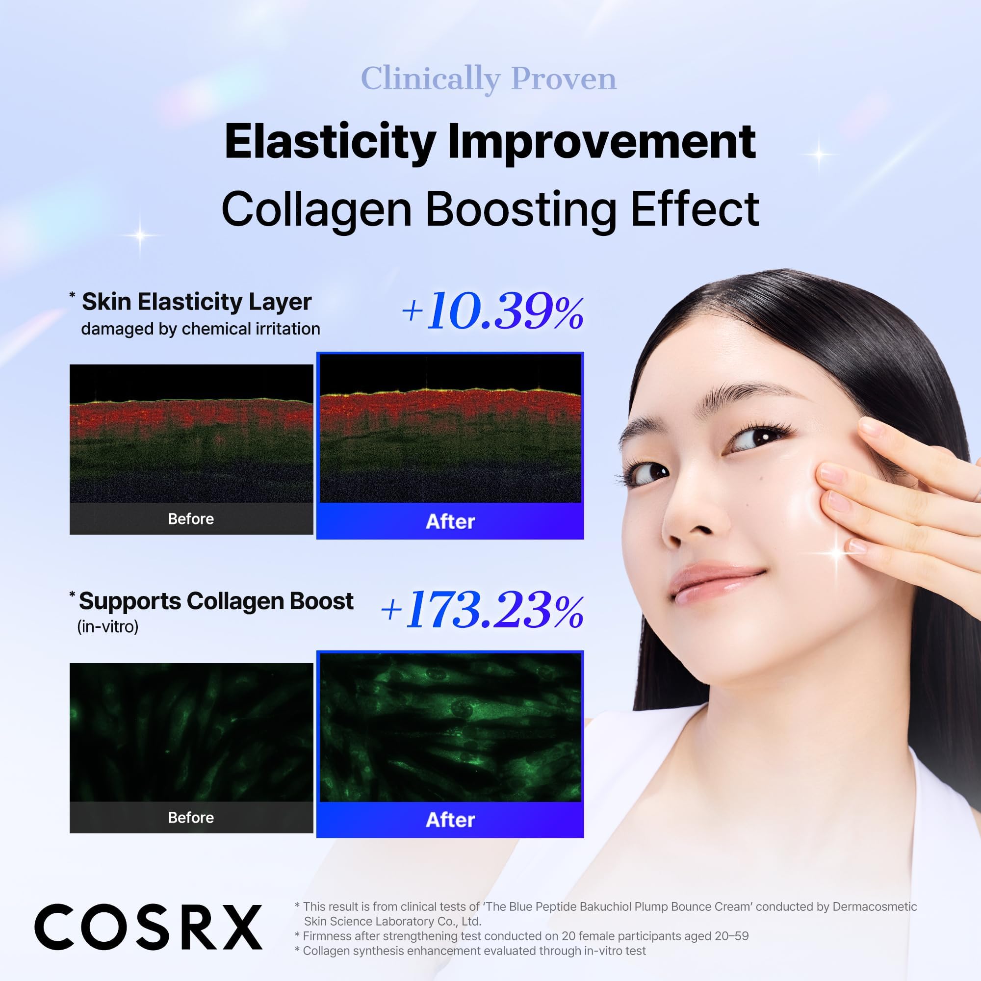 COSRX label with ingredients list visible, emphasizes peptide and barrier lipids