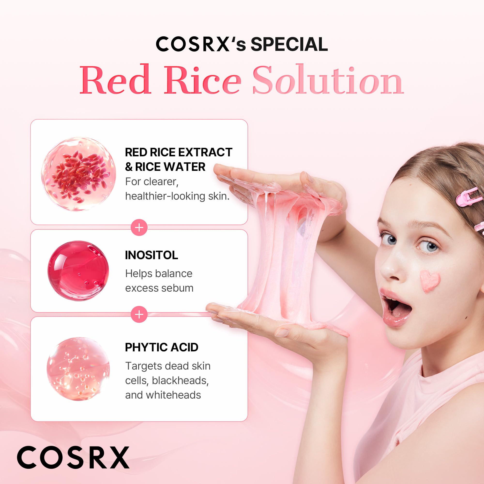 COSRX label close-up highlighting fermented red rice ingredient benefits