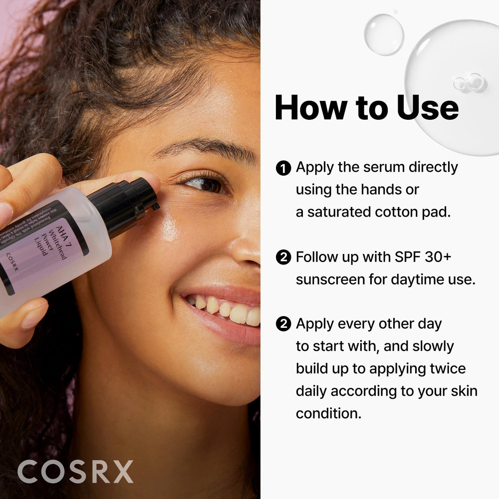 COSRX exfoliant being applied by hand in bathroom, illustrates easy evening use