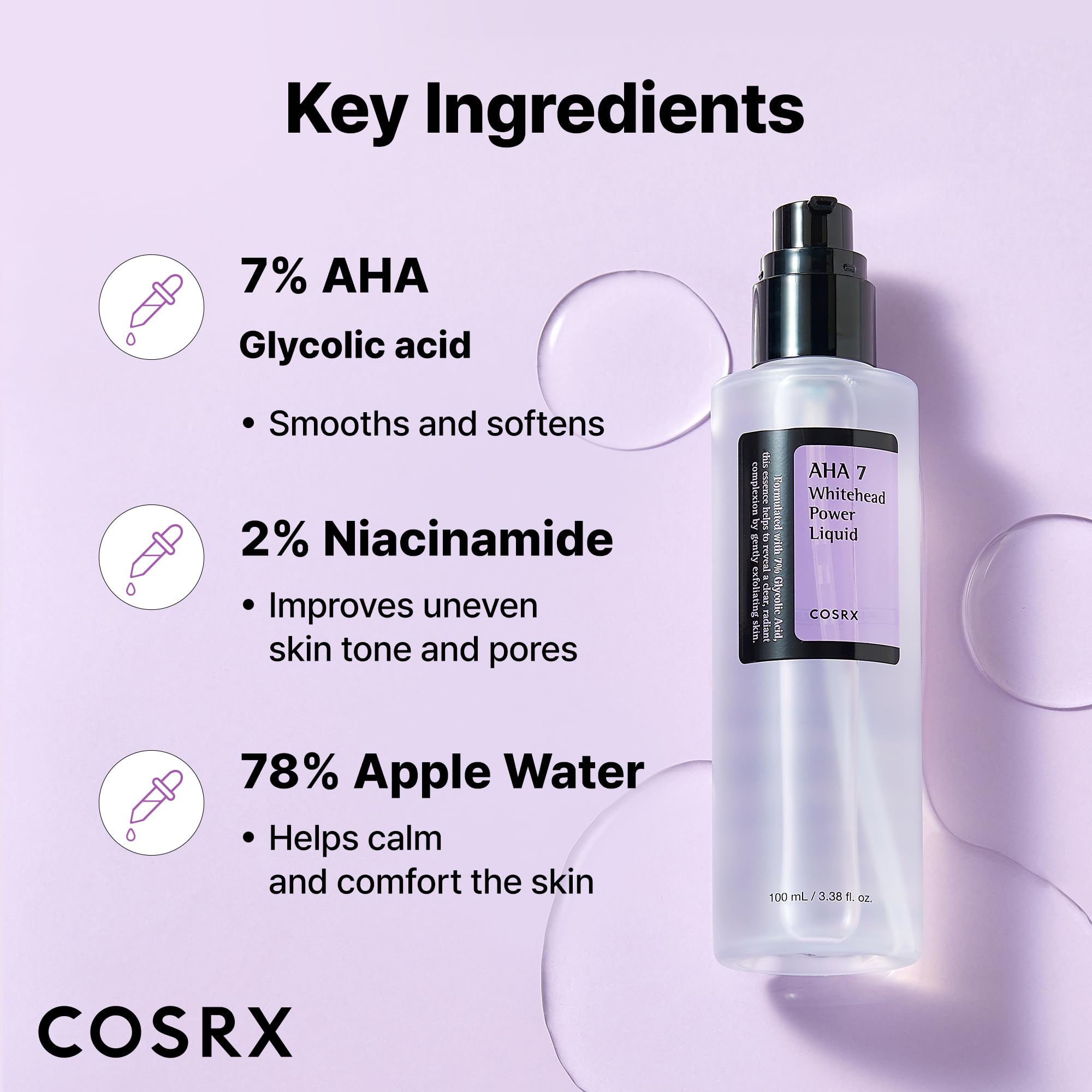 COSRX texture spread on skin close-up, demonstrates lightweight exfoliant absorbency