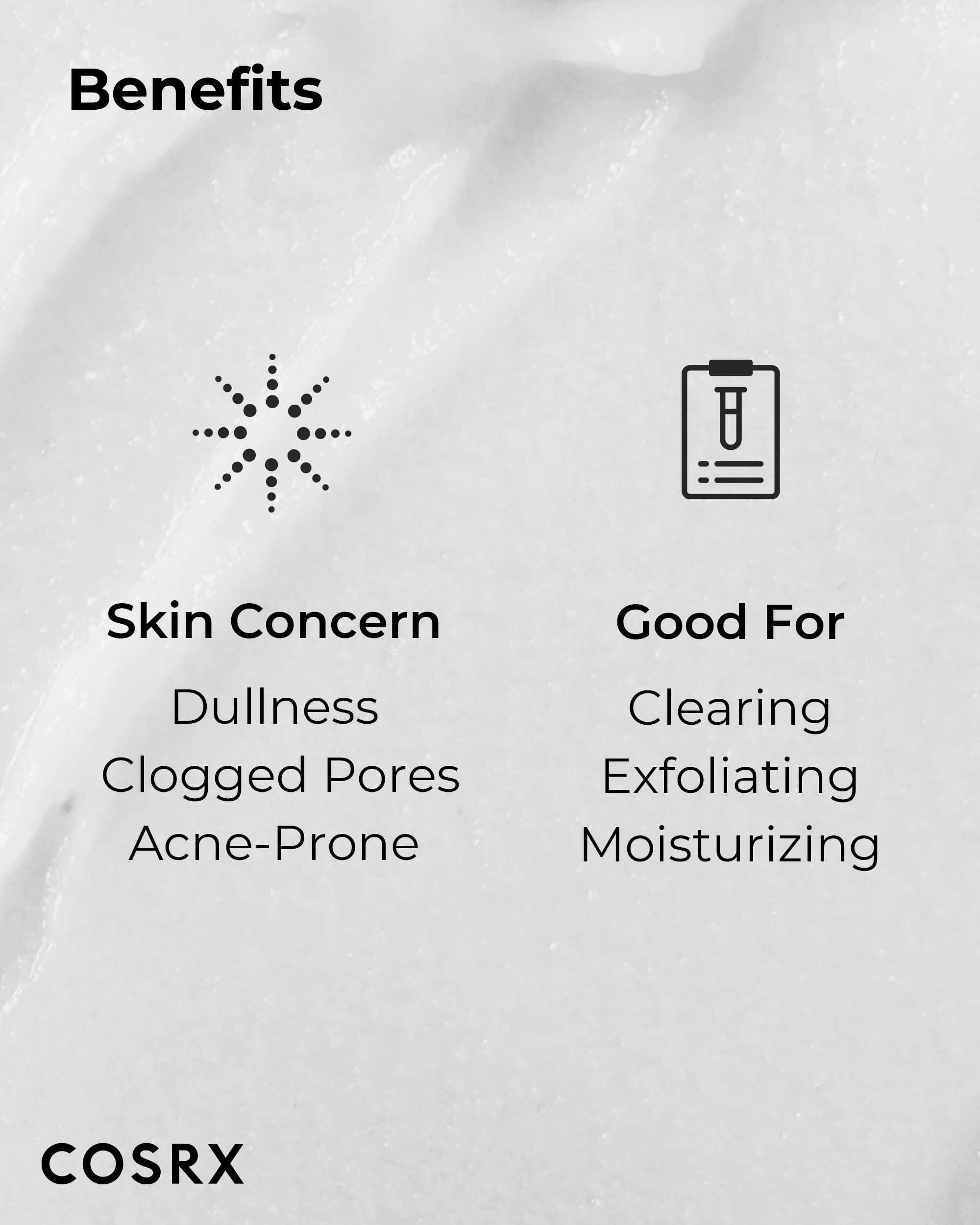 COSRX label detail highlighting low pH, PHA, and hydrating ingredients