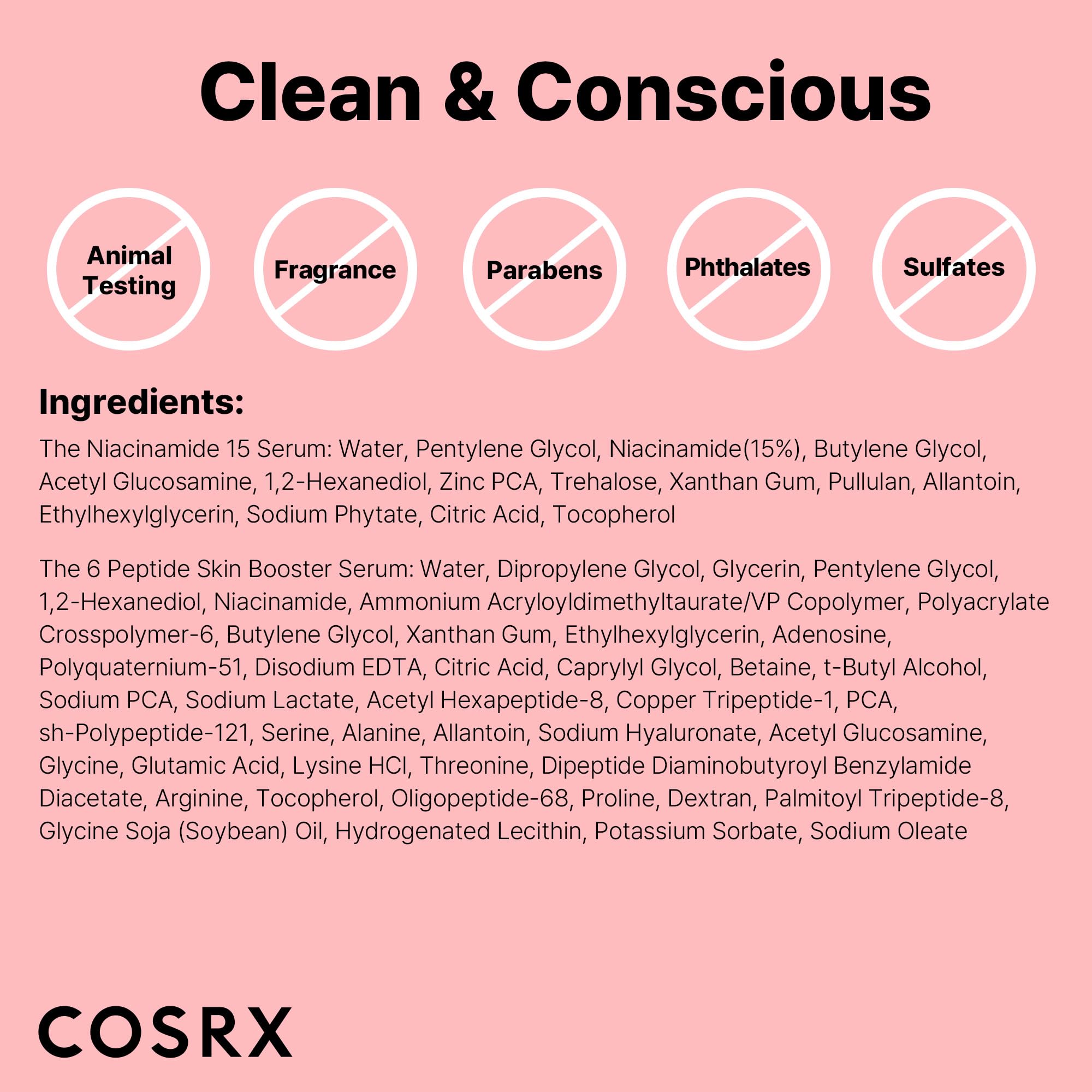 COSRX label close-up showing key ingredients and transparency benefit