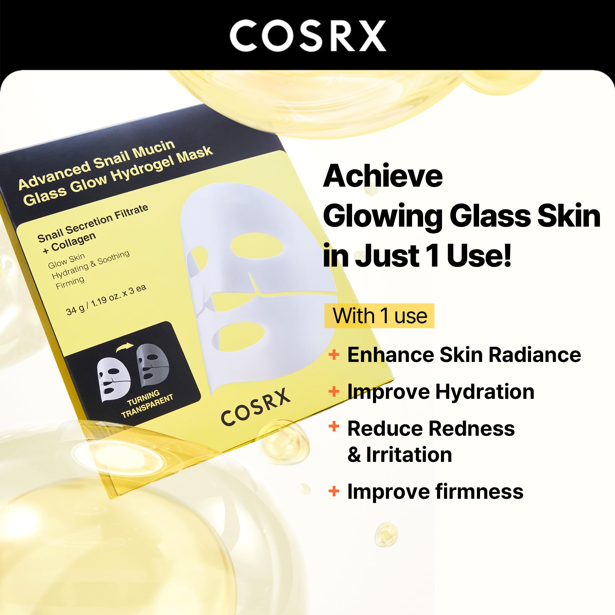 COSRX mask applied on model demonstrating even adhesion and soothing effect