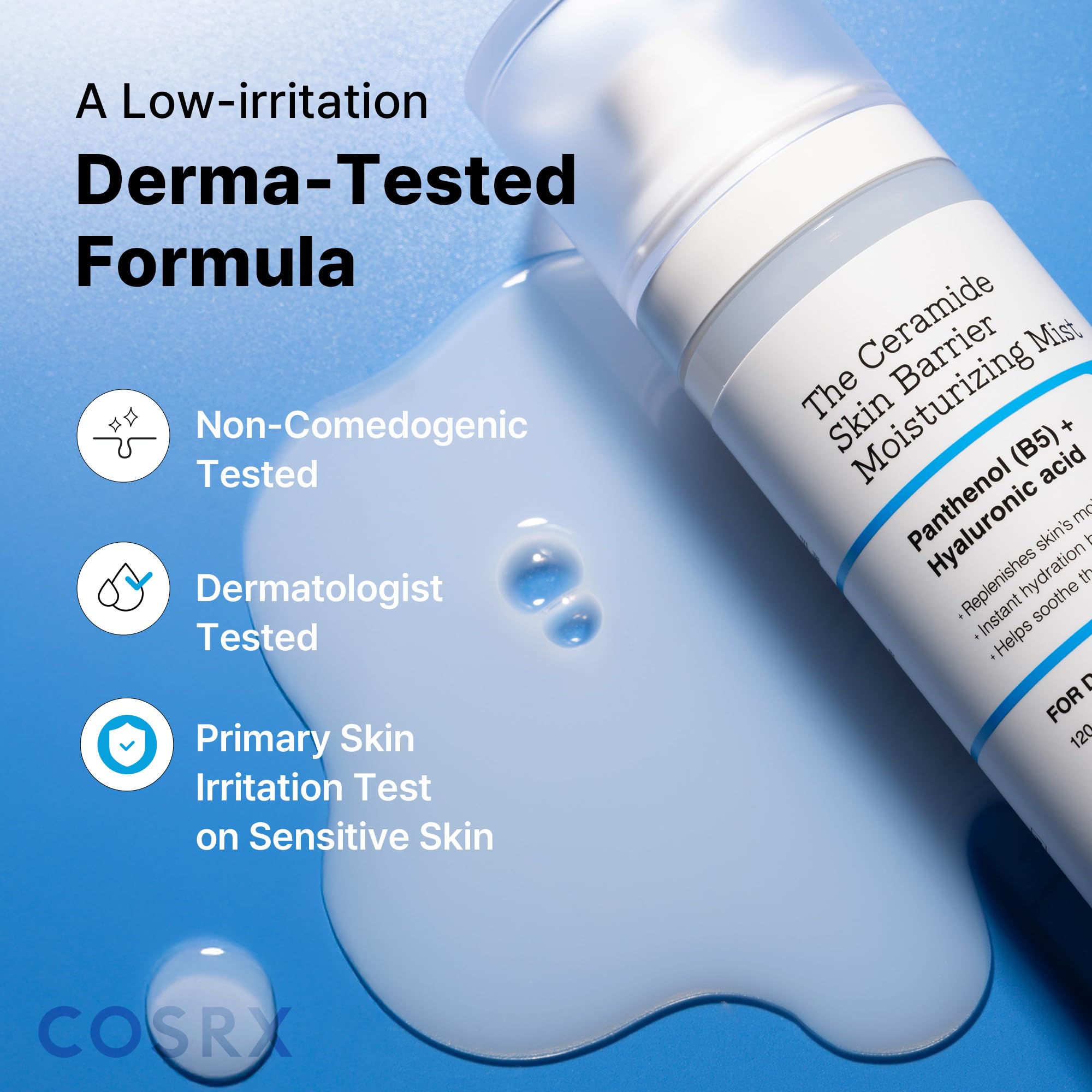 COSRX mist being sprayed on model to refresh skin during day