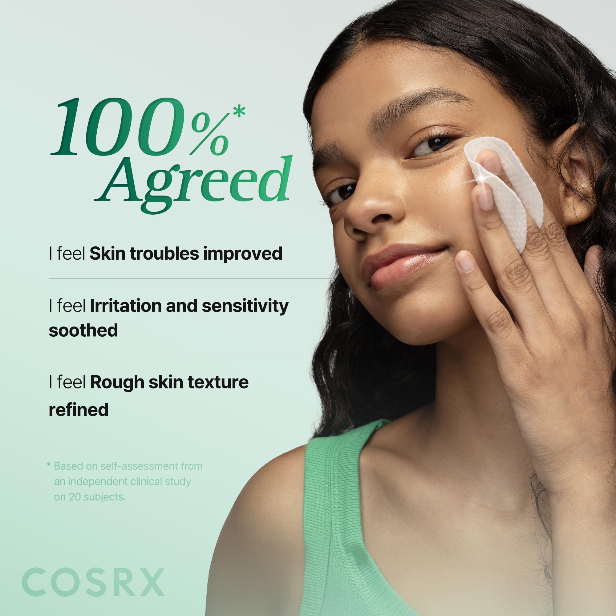 COSRX pad held in hand for size reference and easy single-use benefit