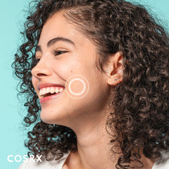 COSRX patch applied to cheek illustrating discreet protection and healing