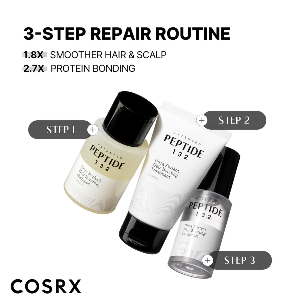 COSRX kit placed on bathroom shelf illustrating an easy daily haircare routine