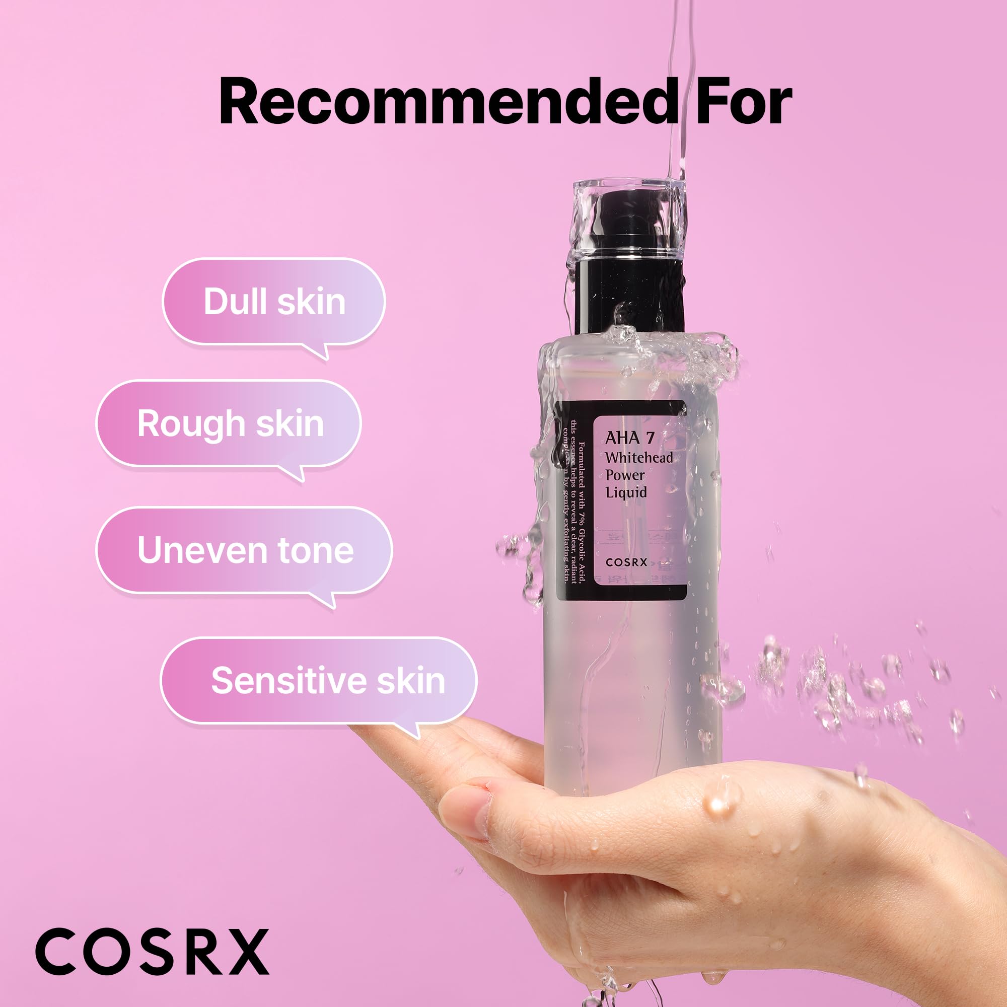 COSRX ingredient label closeup, highlights simple clean formulation transparency