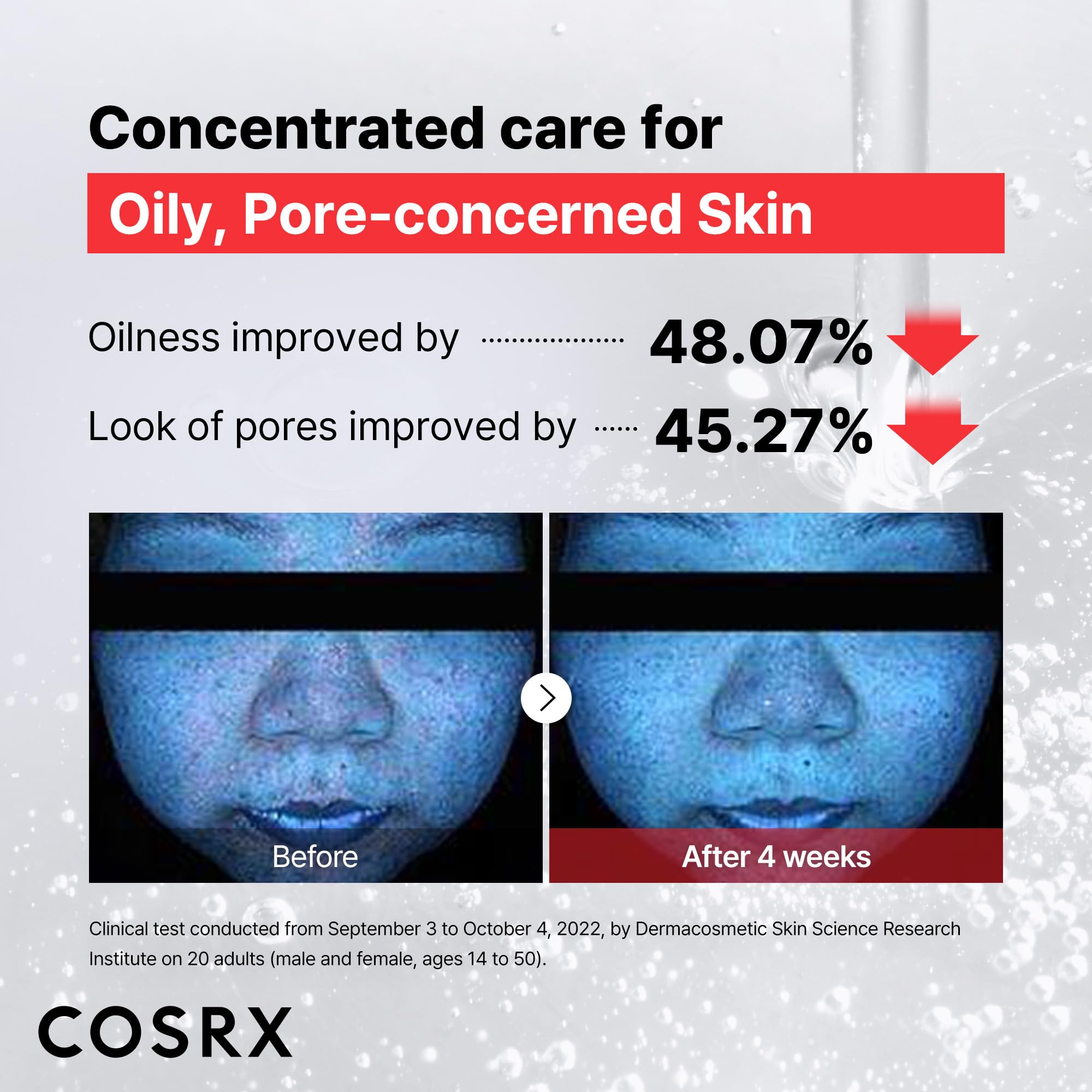 COSRX bottle next to measurement showing 0.67 fl oz portable benefit