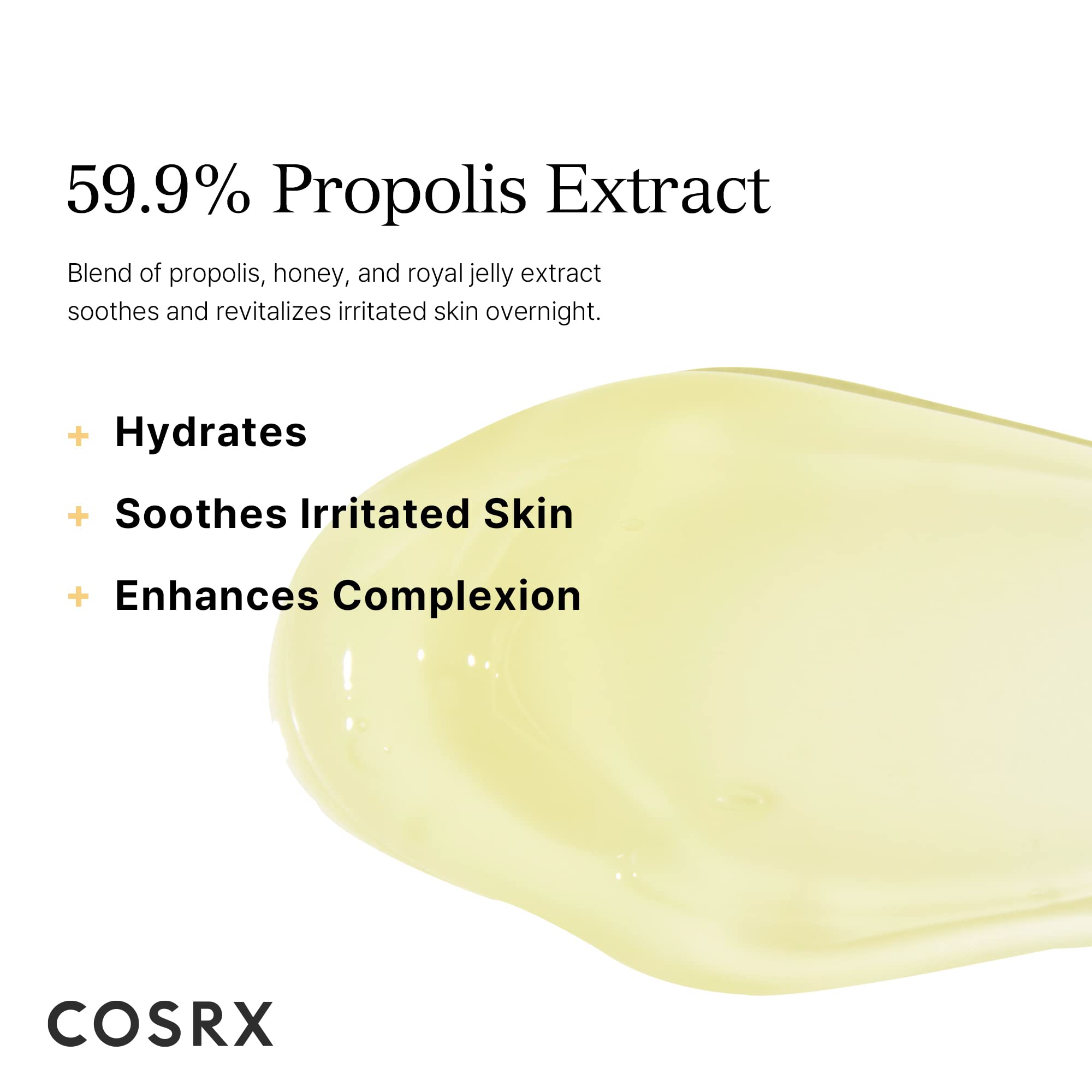 COSRX close-up of propolis extract droplet, highlights high 87% concentration benefit