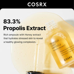 Close-up of COSRX propolis ampoule texture illustrating lightweight, fast-absorbing consistency