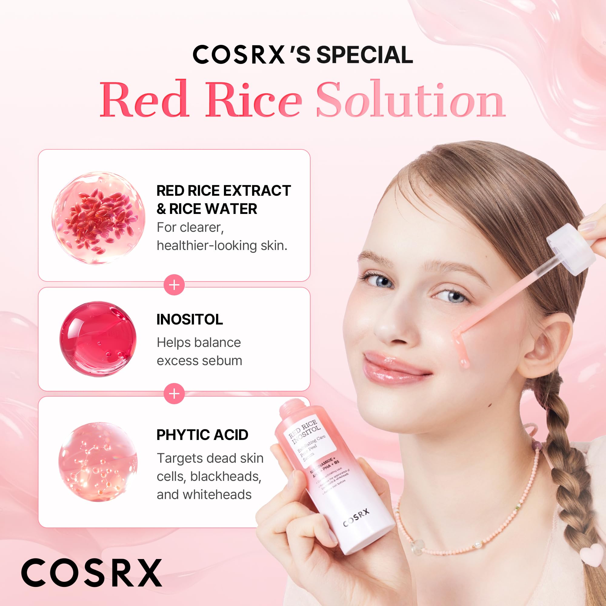 COSRX ingredient label close-up showing red rice benefits