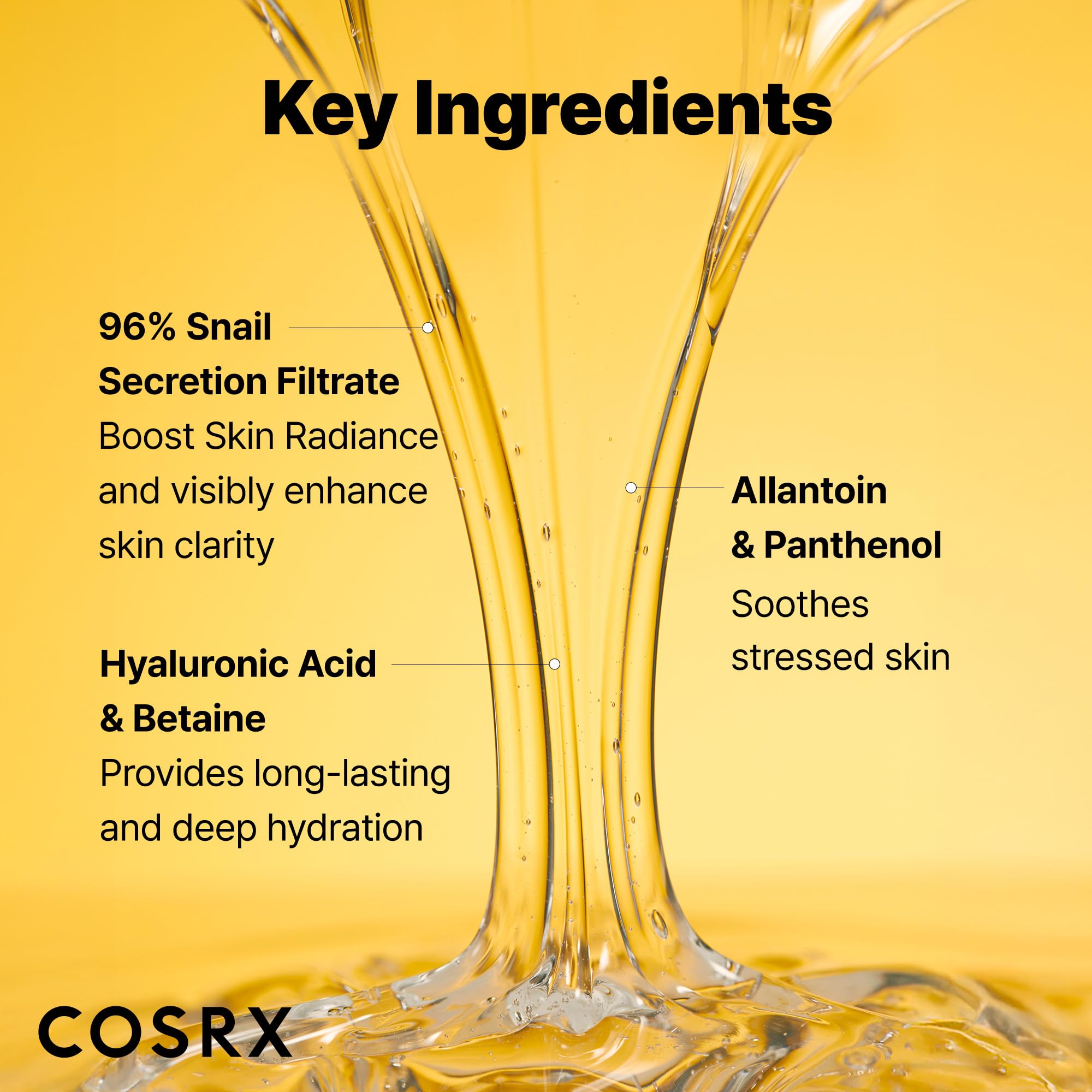 COSRX ingredient label closeup displaying 96.3% snail filtrate clarity