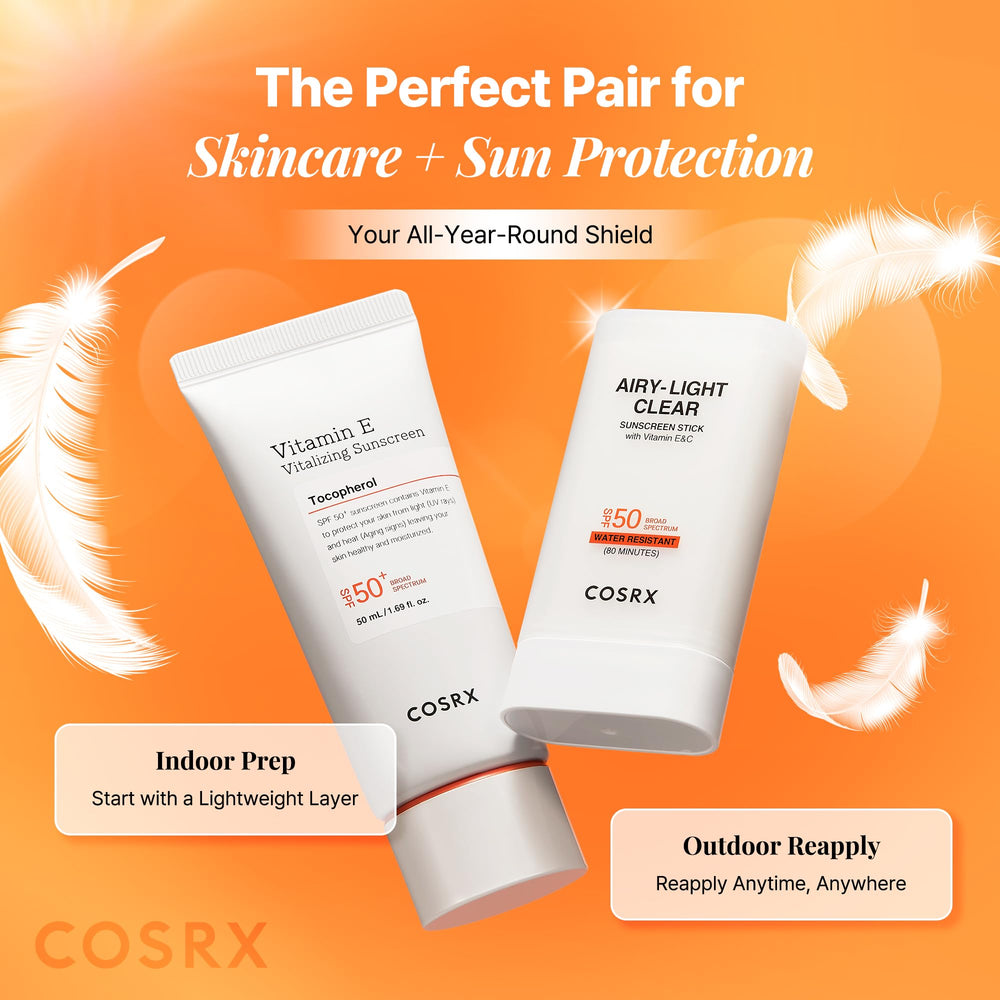 COSRX stick in pouch lifestyle image showing portable sun protection