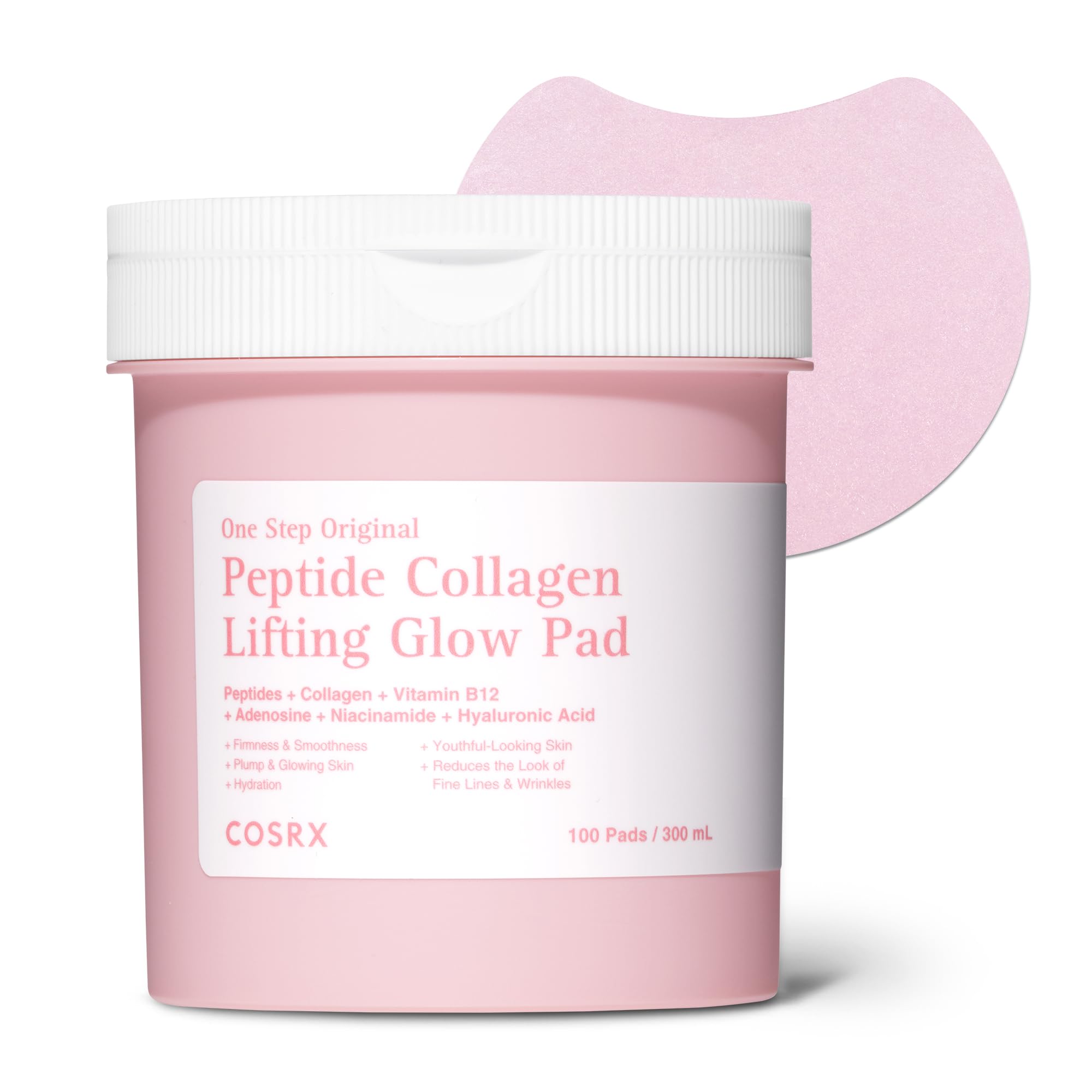COSRX packaging front view showing full jar and 100 pads benefit clarity