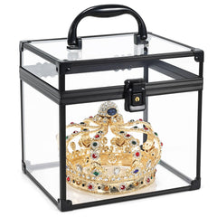 Costravio front view showing clear case and organized cosmetics for instant visibility