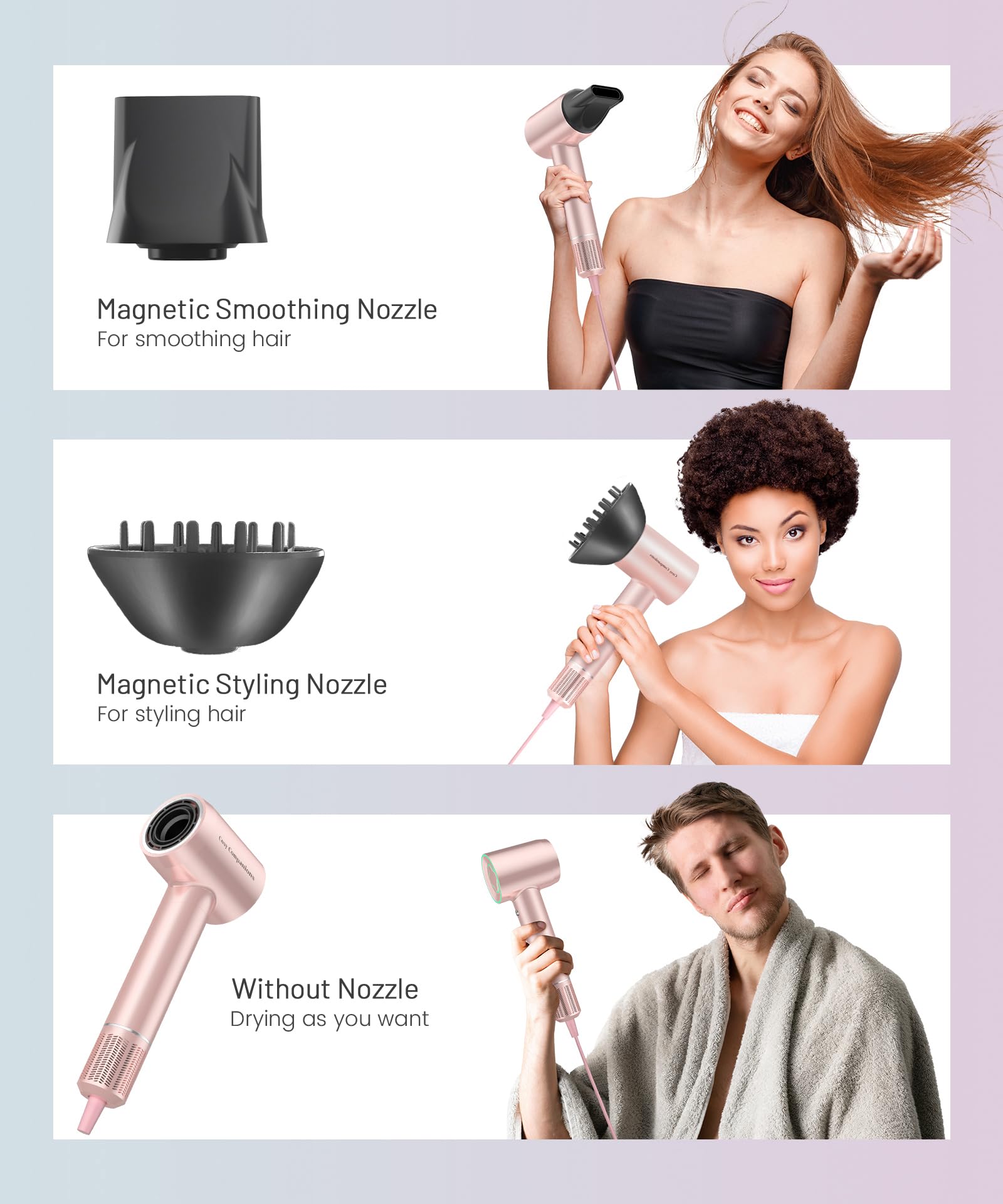 Cosy Companions drying hair with diffuser demonstrating reduced frizz and faster drying benefit