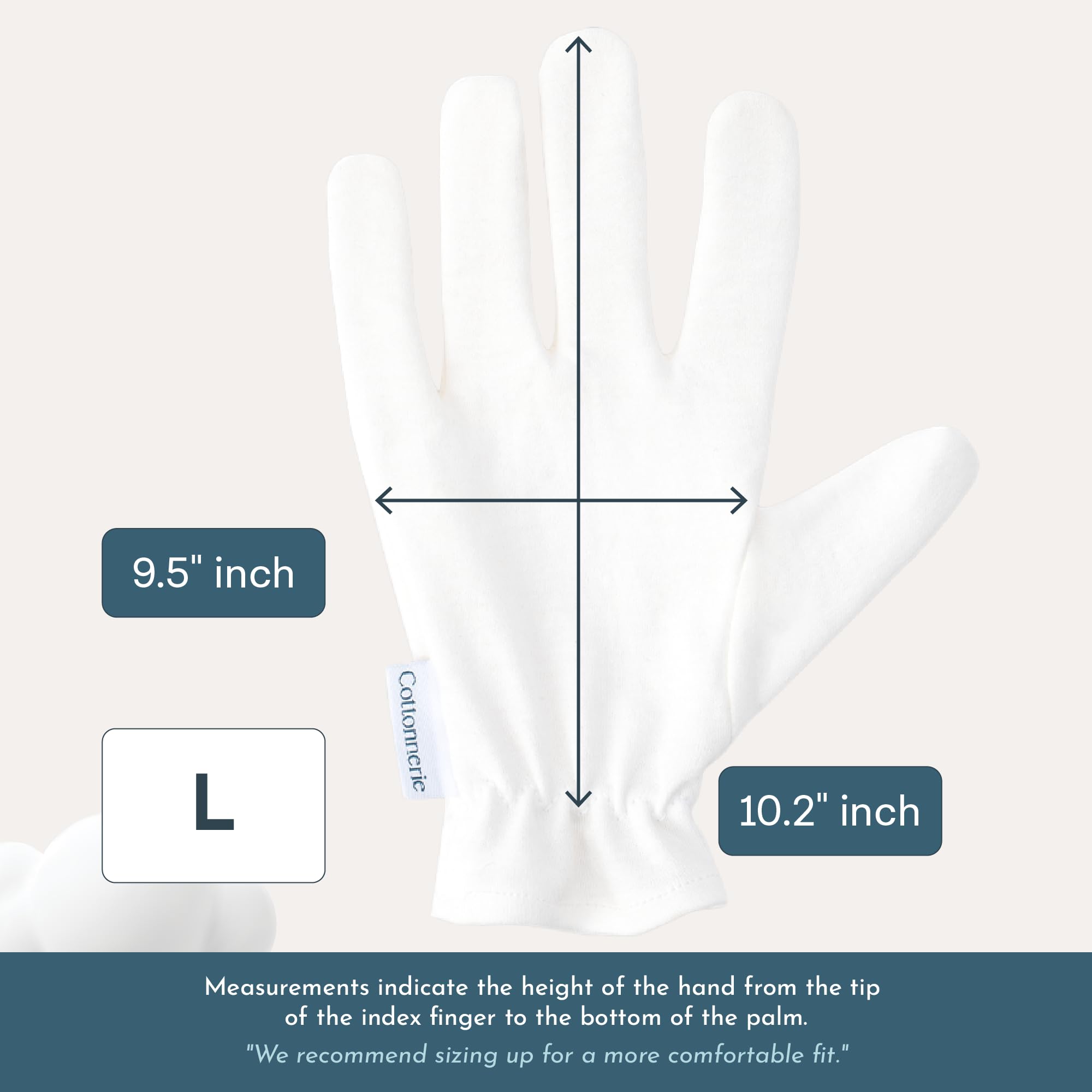 COTTONNERIE gloves on bedside table conveying overnight hand care